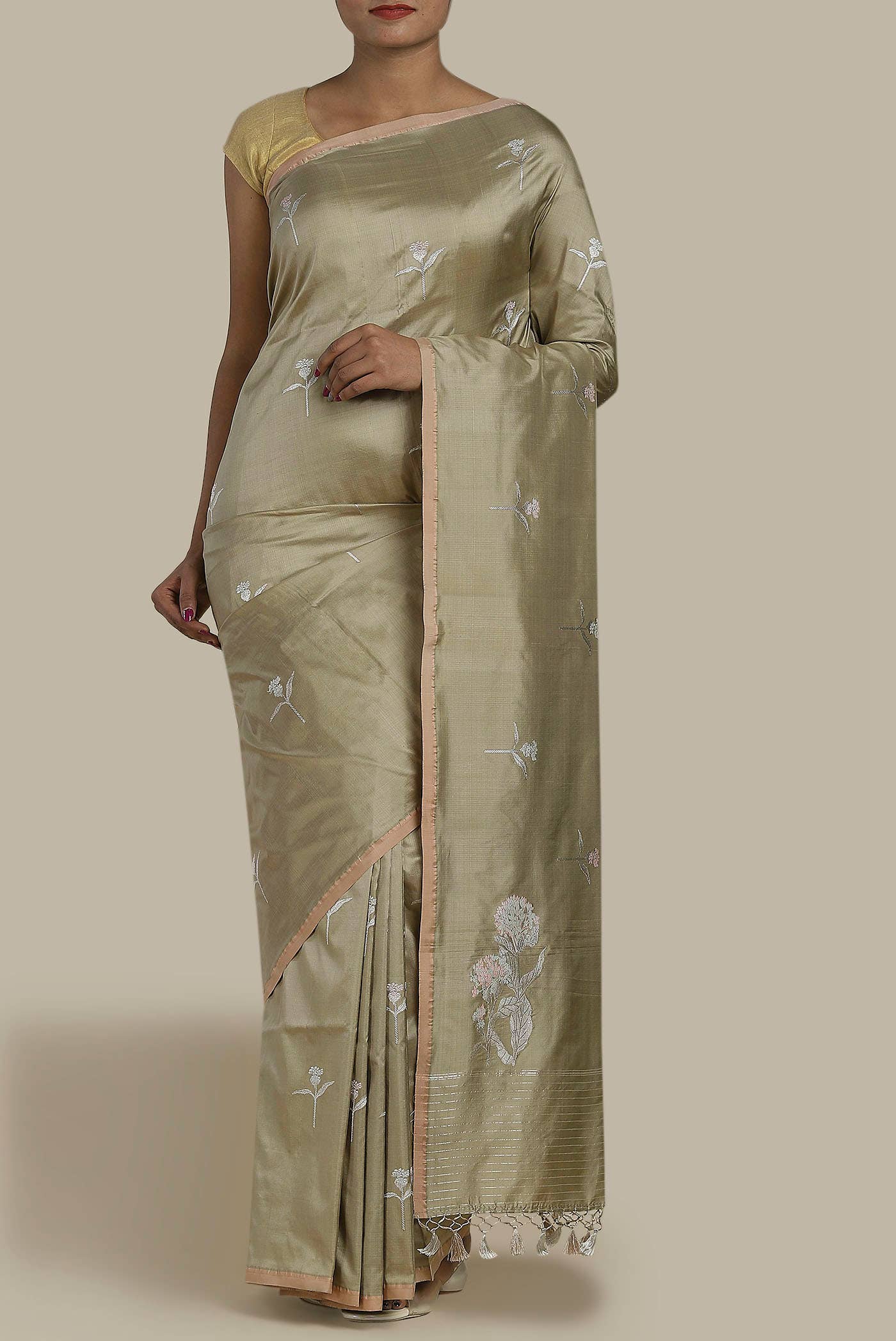 Beige Banarasi Silk Saree