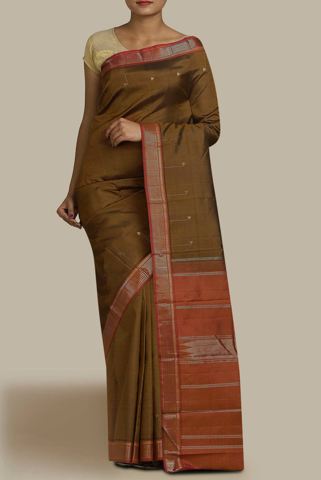 Brown Kanchipuram Silk Saree