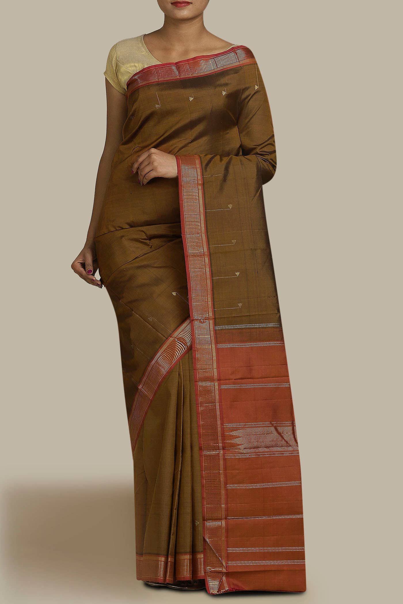 Brown Kanchipuram Silk Saree
