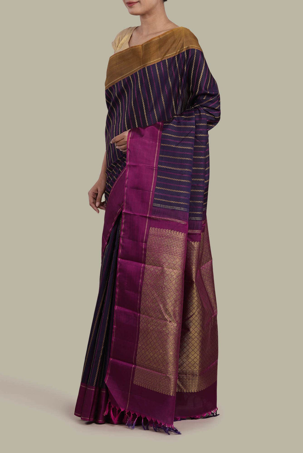 Navy Blue Kanchipuram Silk Saree
