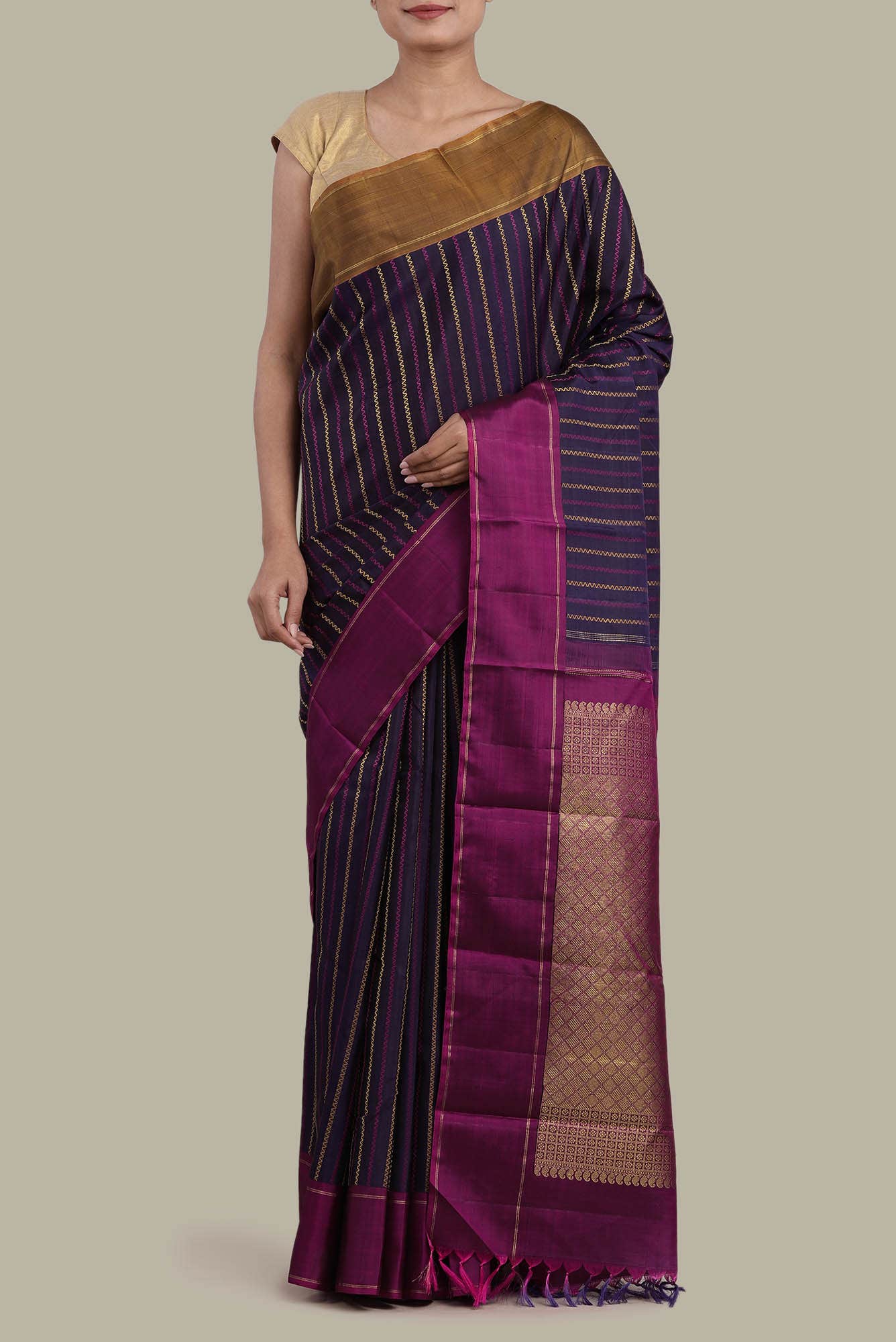 Navy Blue Kanchipuram Silk Saree