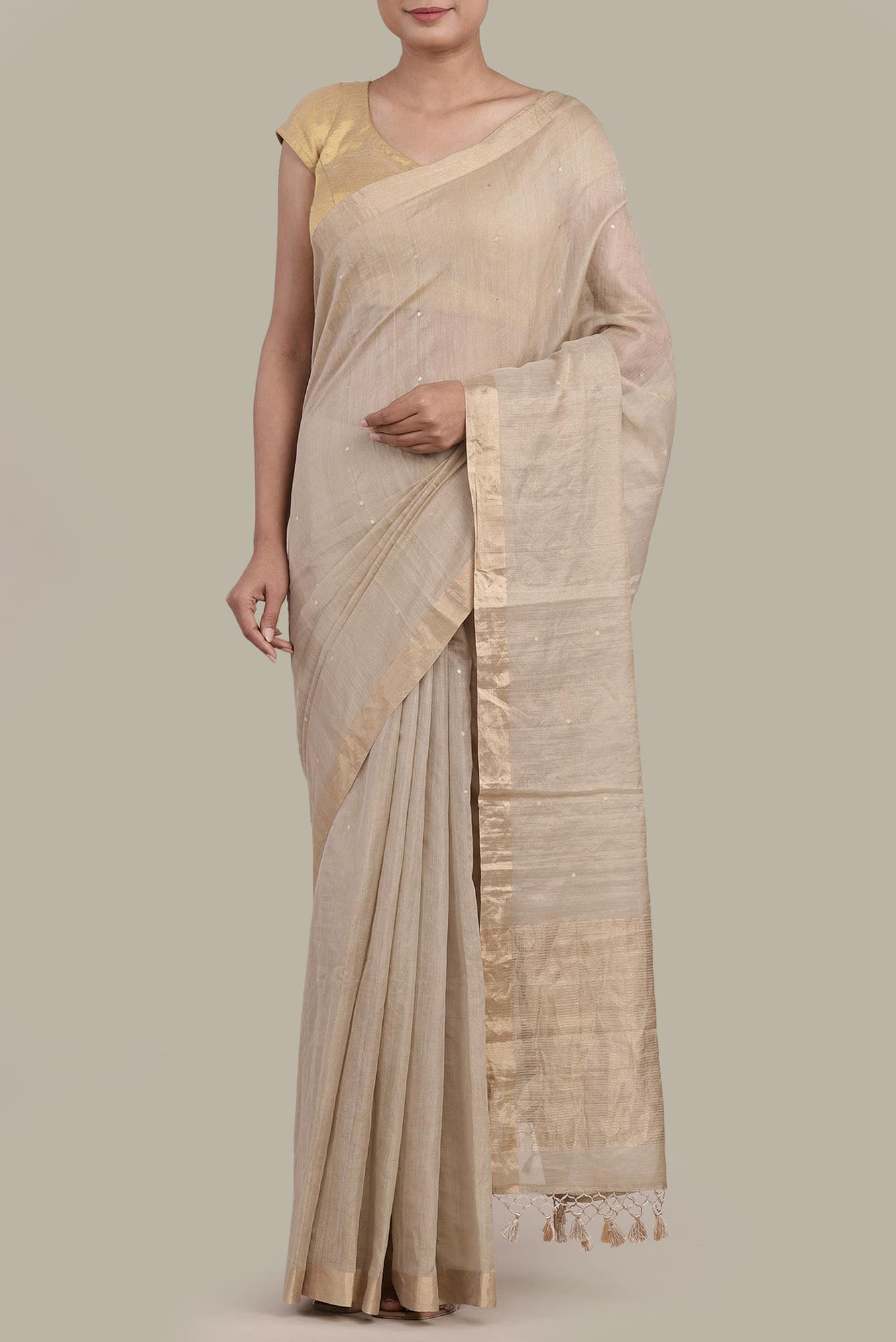 Beige Organza Silk Saree