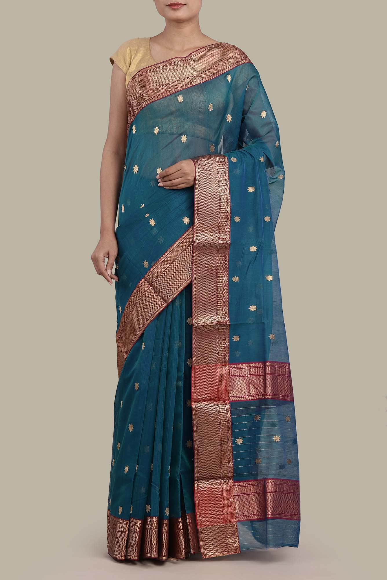 Blue Chanderi Silk Cotton Saree
