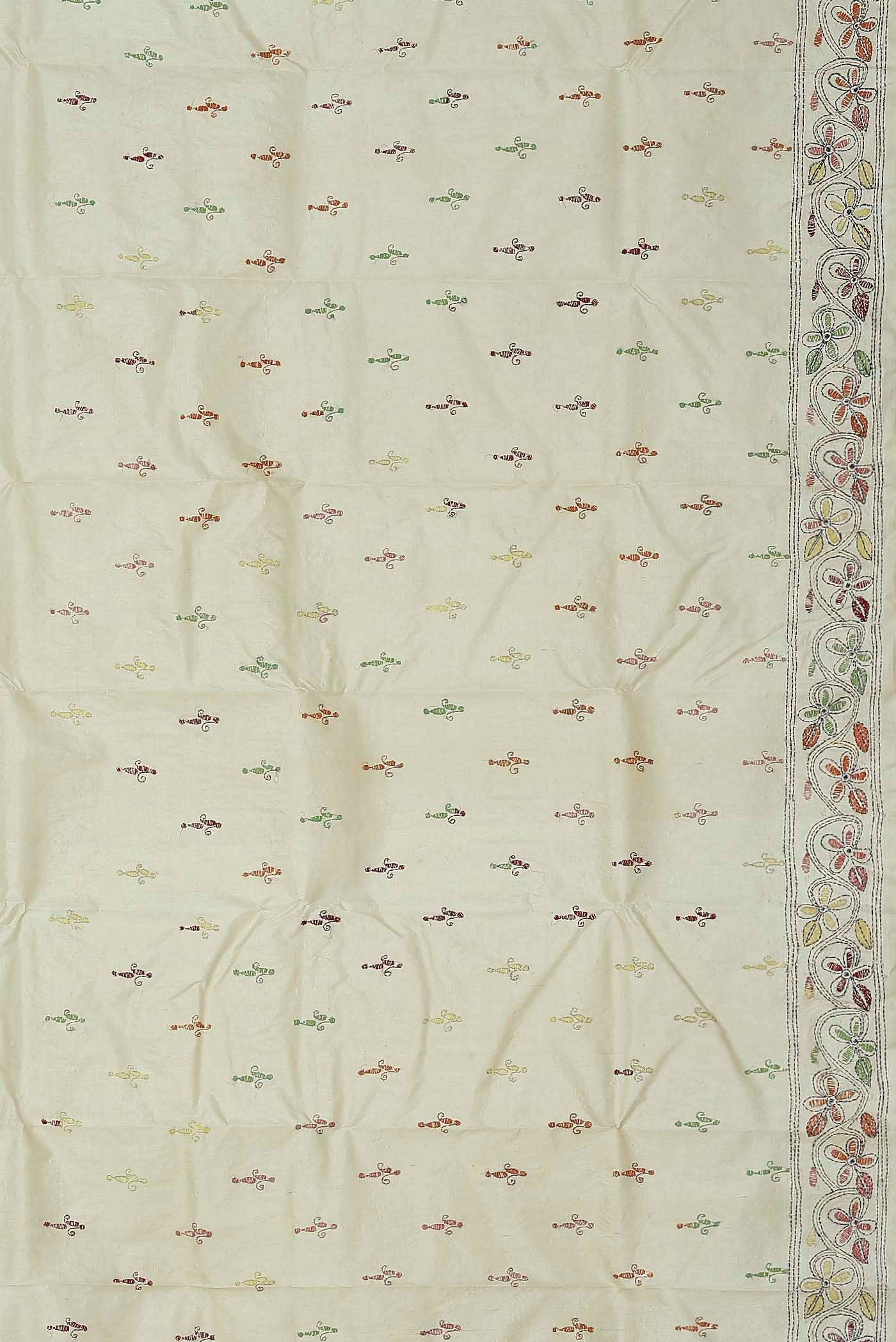 Cream Tussar Silk Saree