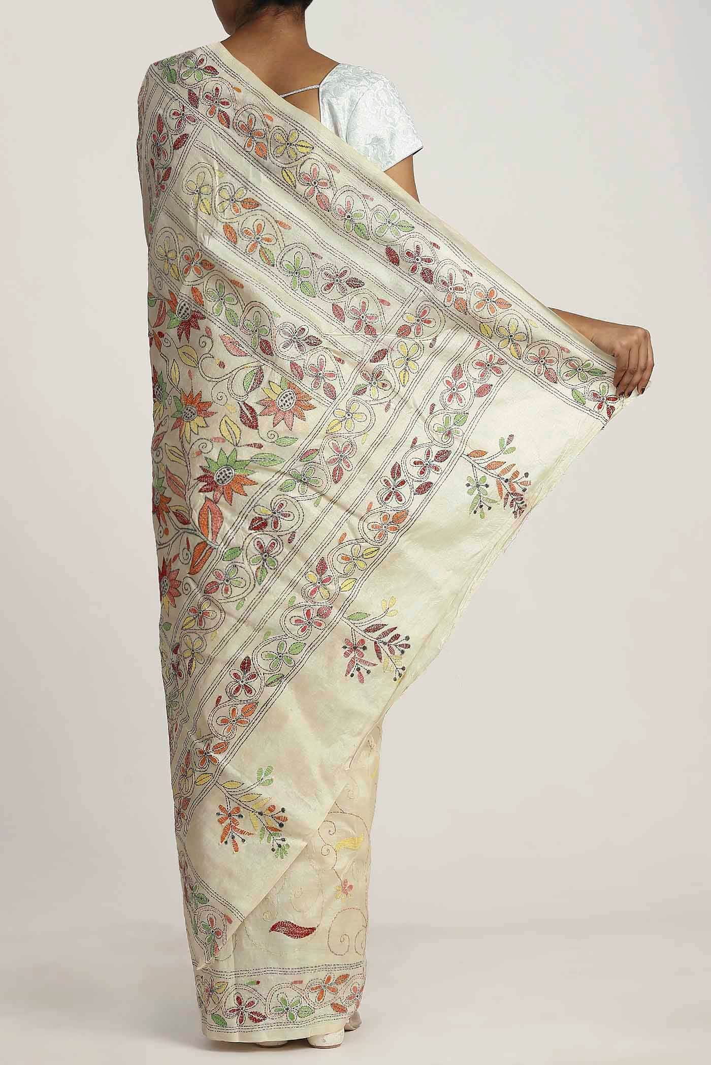 Cream Tussar Silk Saree