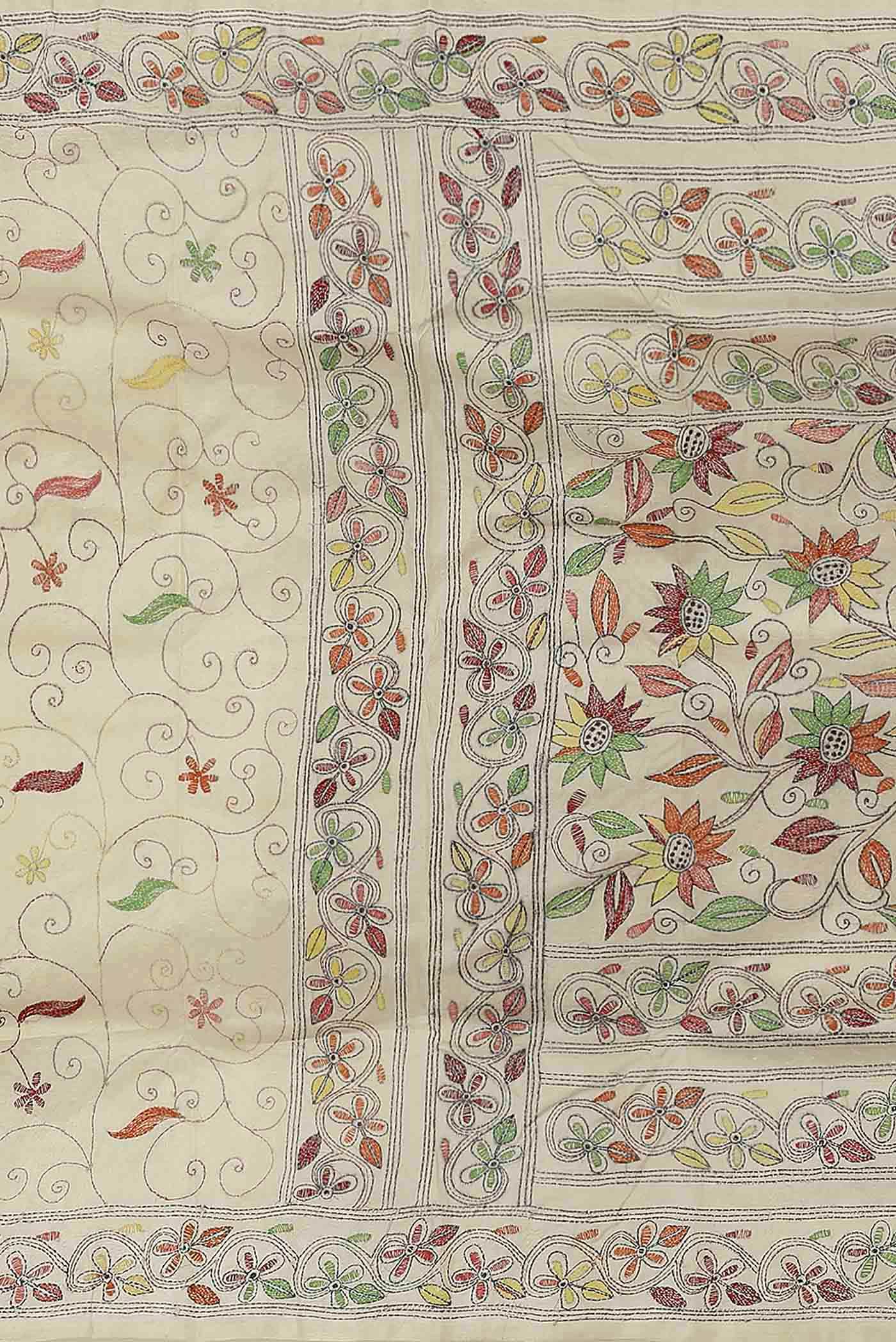 Cream Tussar Silk Saree