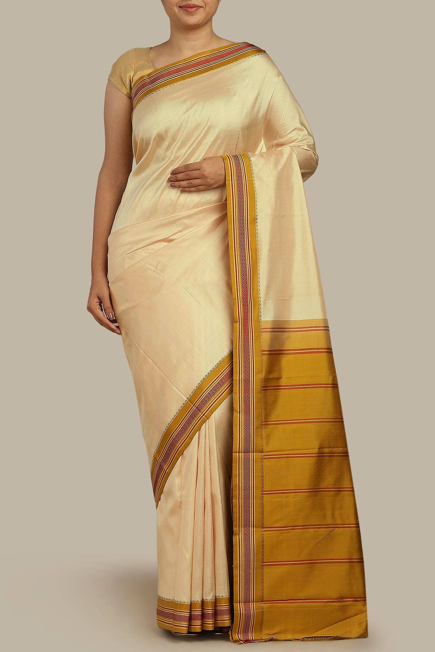 Cream Kanchipuram Silk Saree