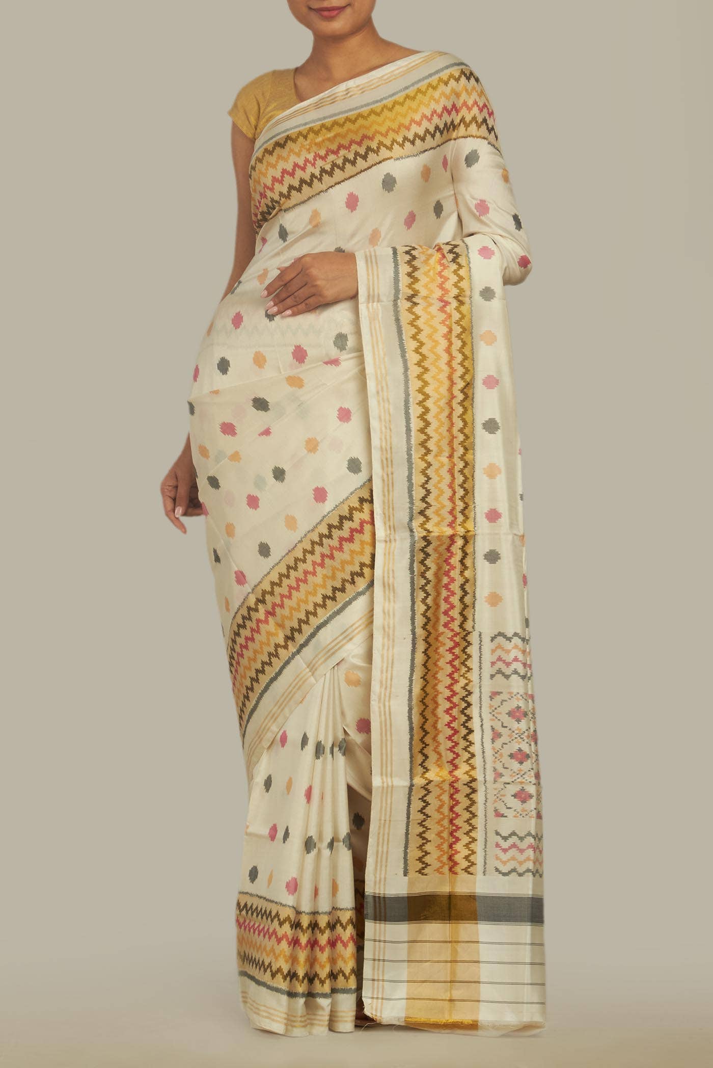 Cream Rajkot Patola Silk Saree
