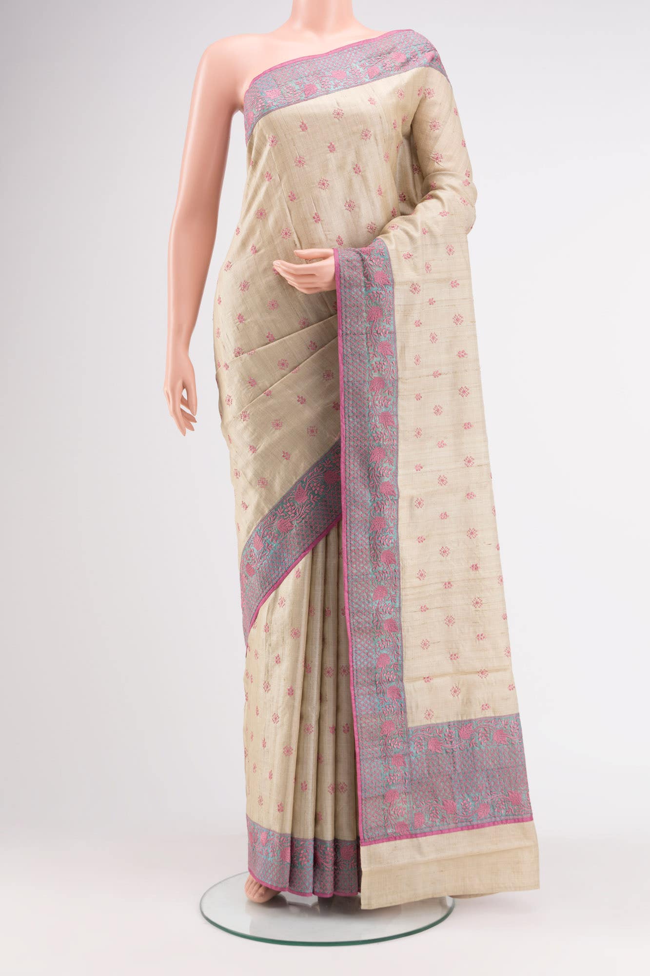 Beige Bhagalpuri Tussar Silk Saree
