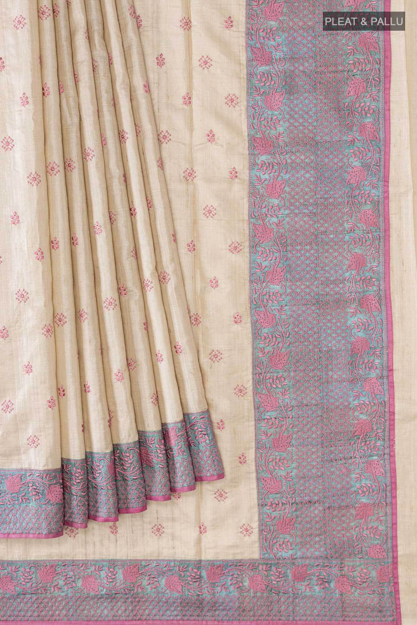 Beige Bhagalpuri Tussar Silk Saree