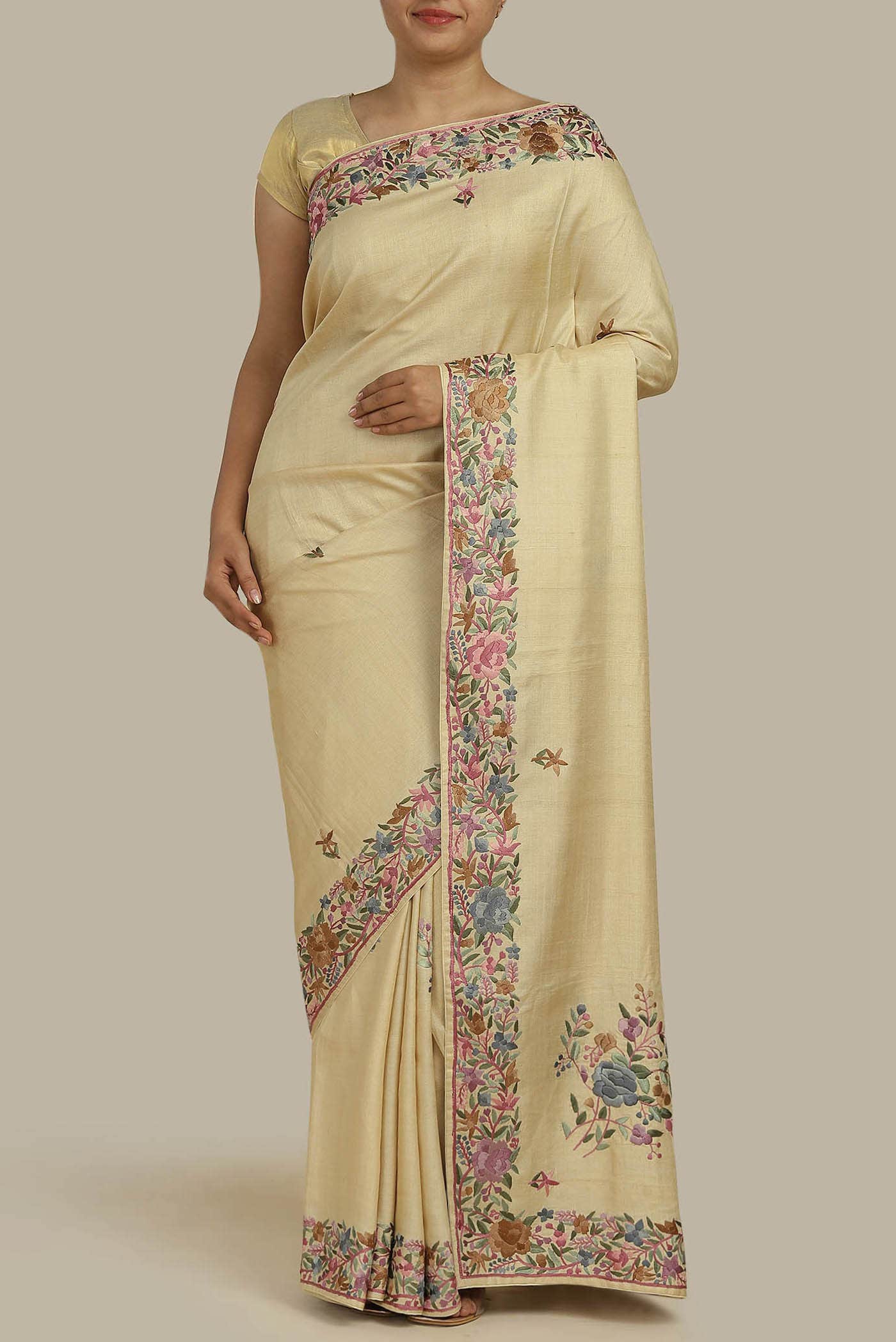 Beige Bhagalpuri Tussar Silk Saree