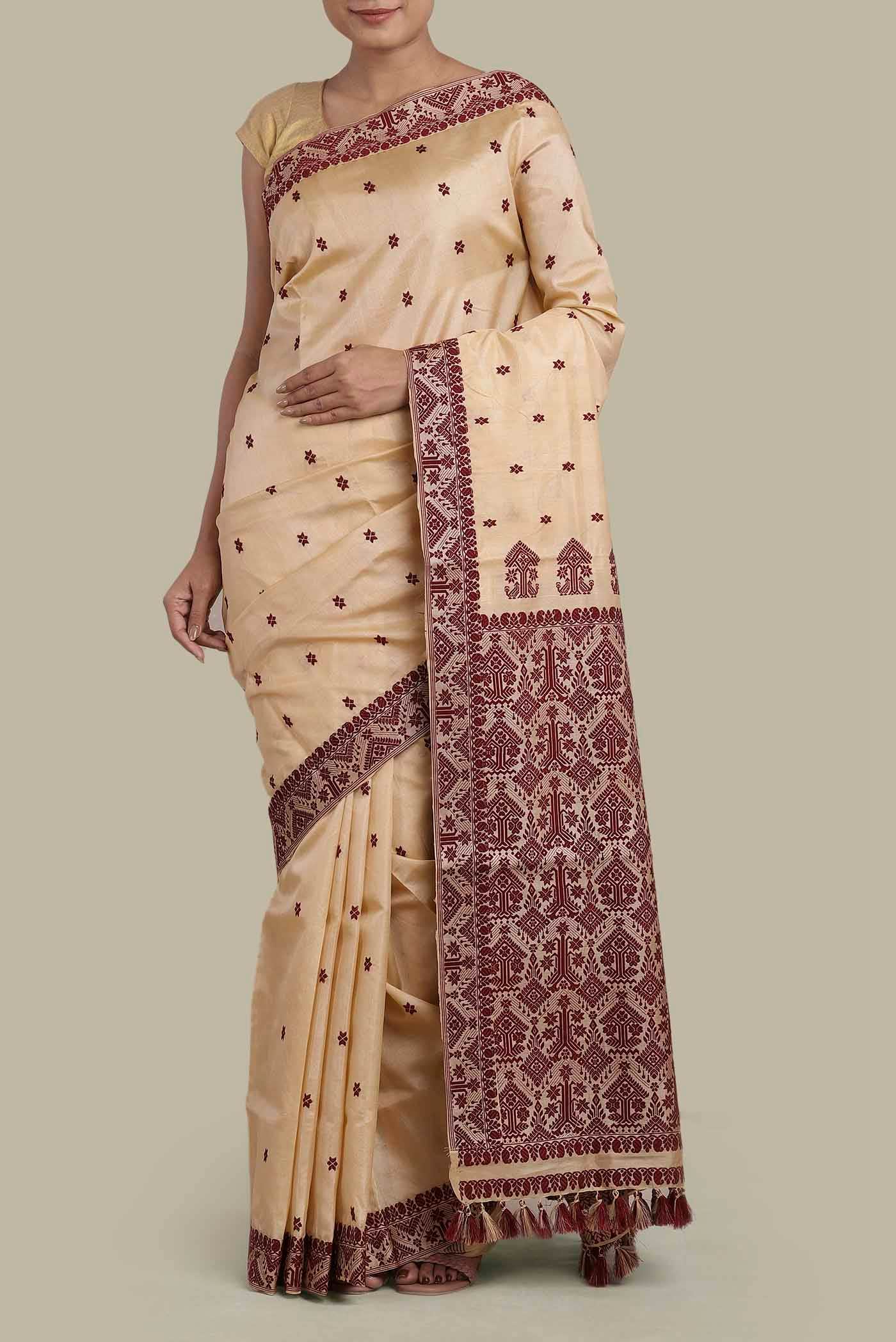 Beige Assam Silk Saree