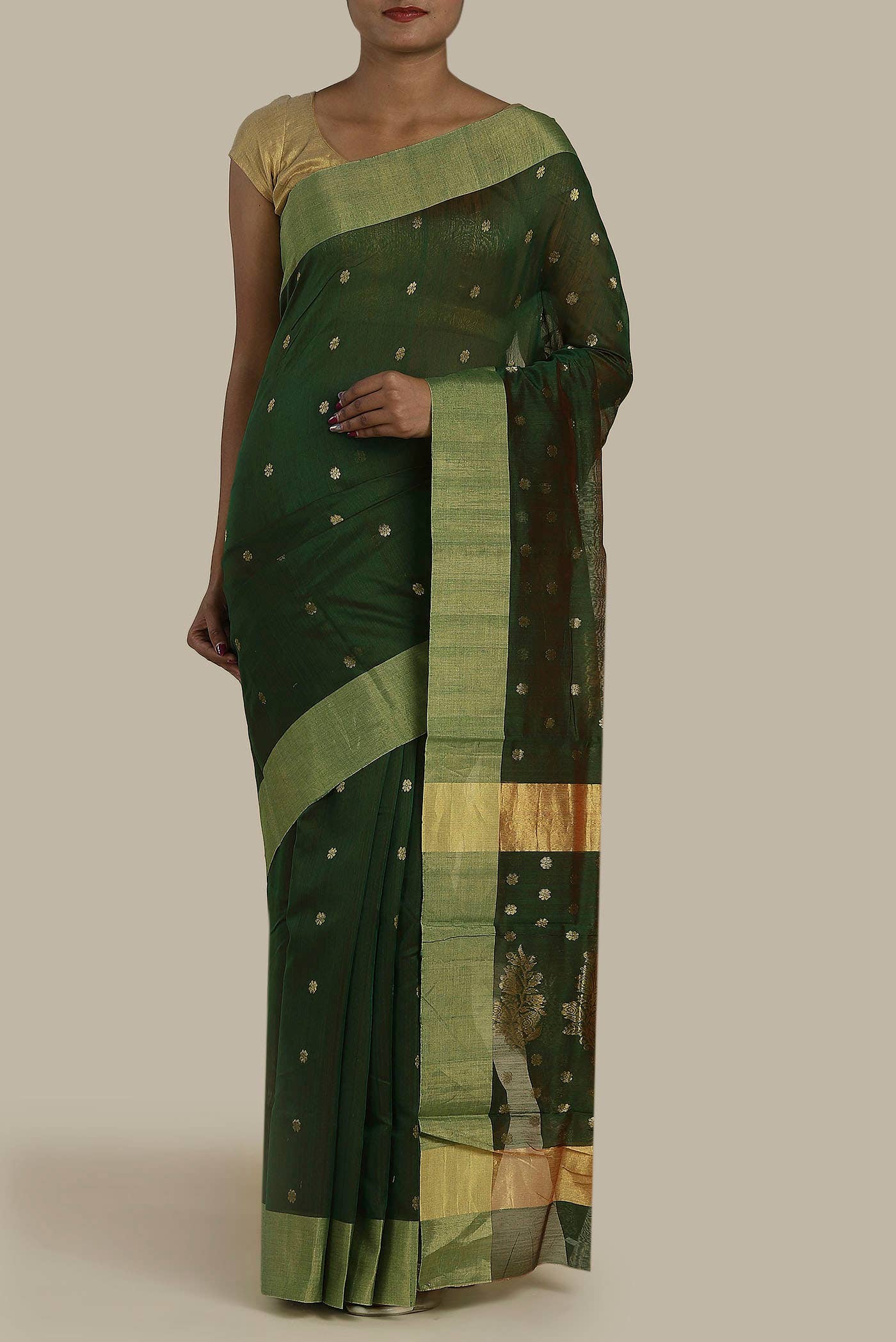 Green Chanderi Silk Cotton Saree