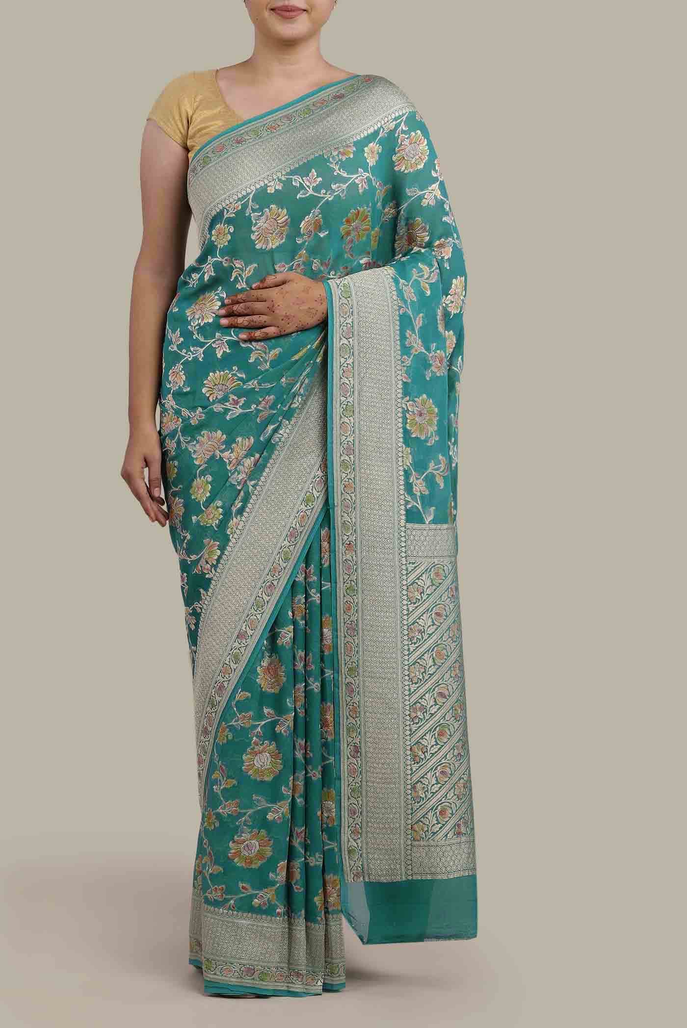 Green Banarasi Georgette Saree
