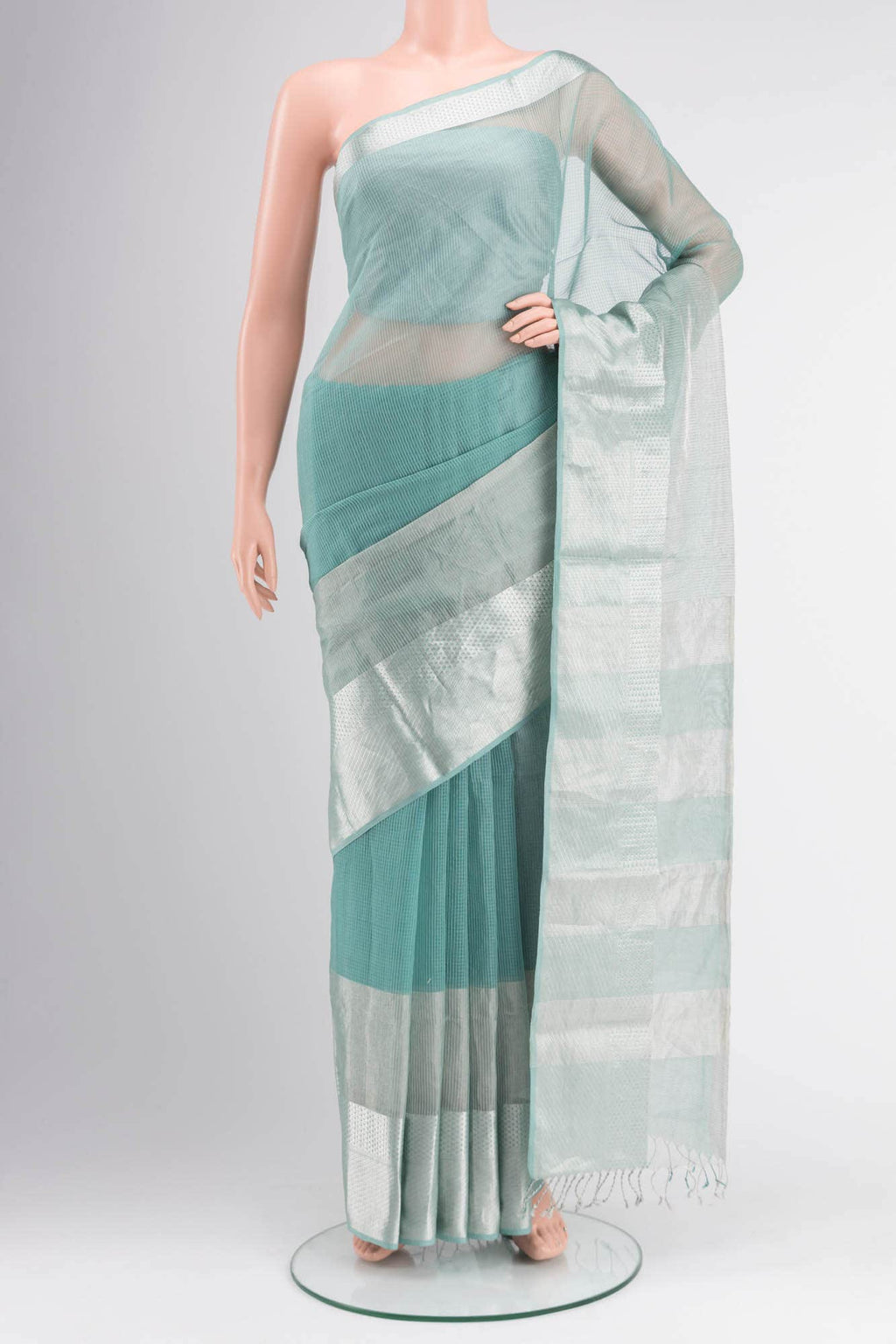 Teal Maheshwari Silk Cotton Saree