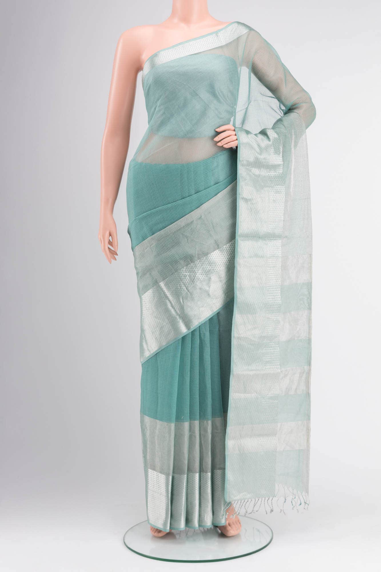 Teal Maheshwari Silk Cotton Saree