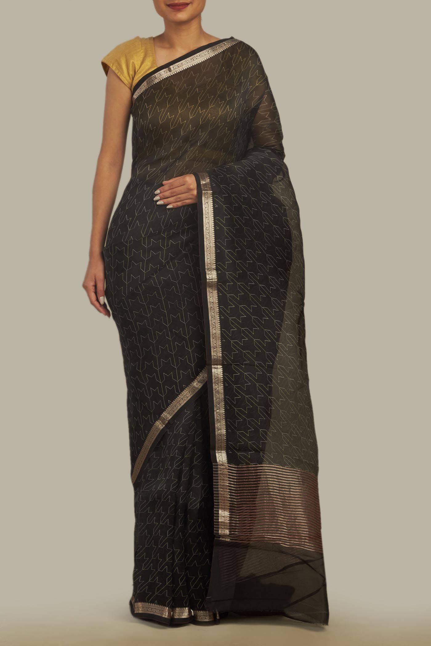 Black Organza Silk Saree