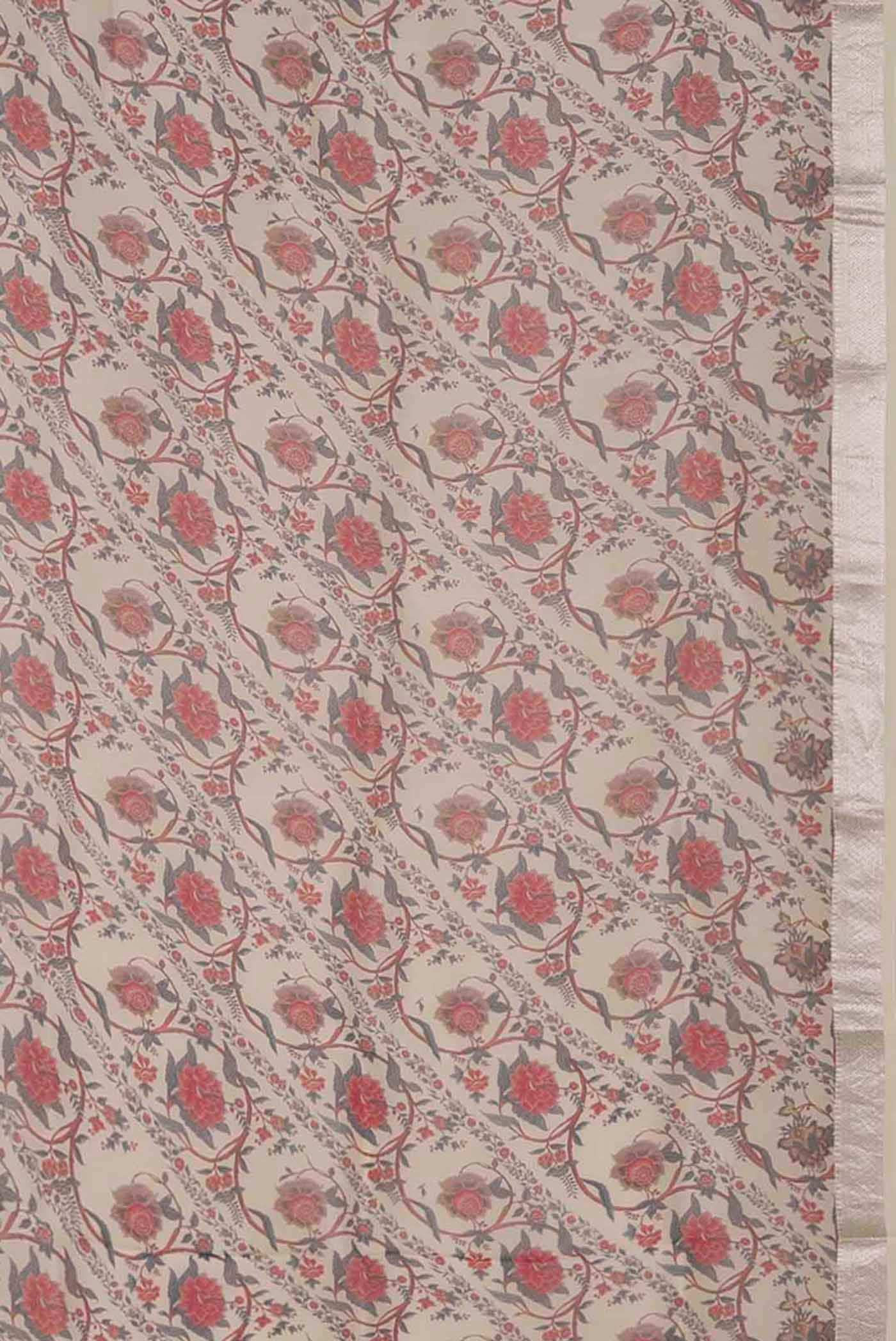 Cream Organza Silk Saree
