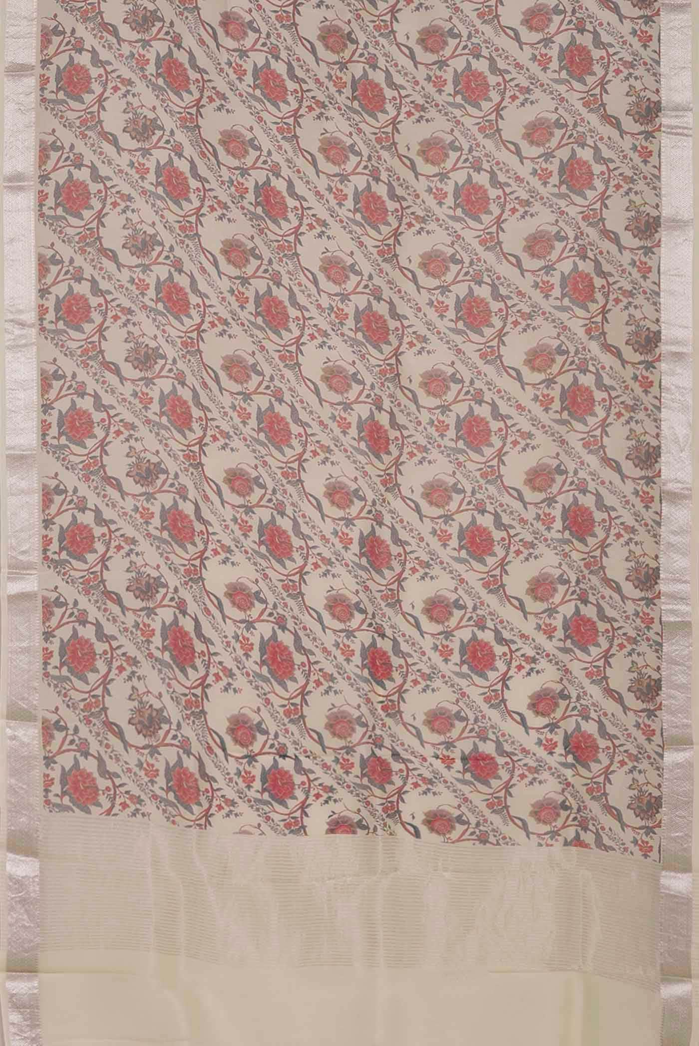Cream Organza Silk Saree