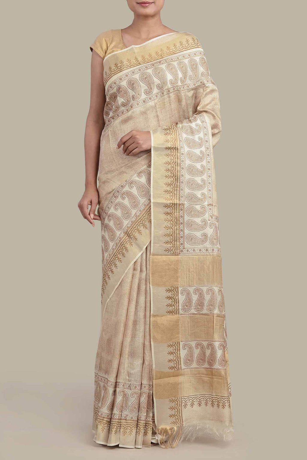 Cream Bhagalpuri Tussar Silk Saree