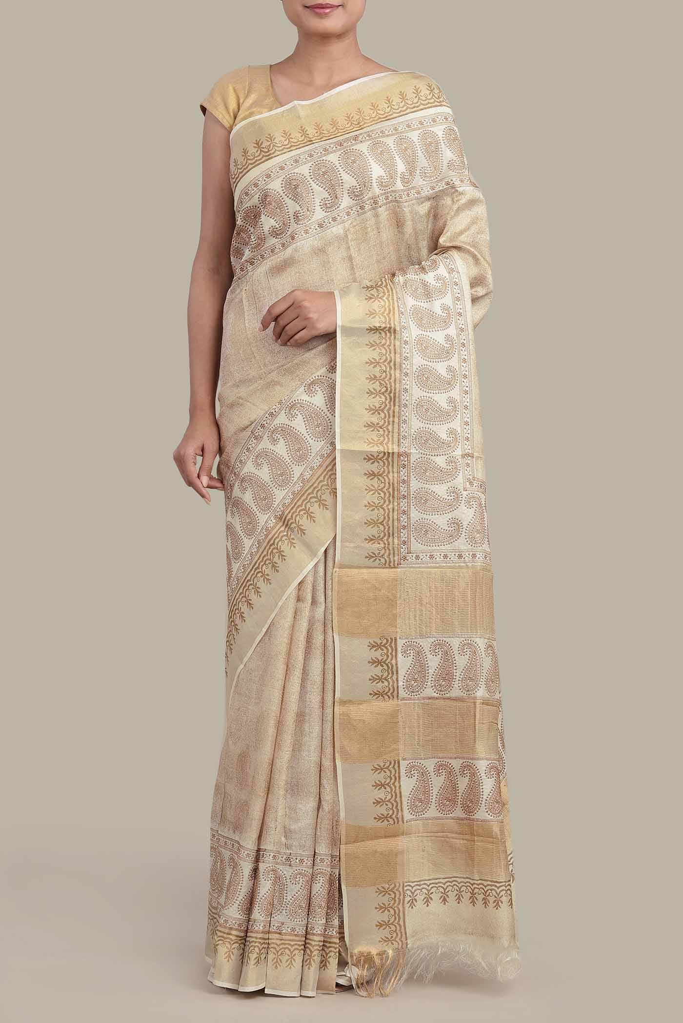 Cream Bhagalpuri Tussar Silk Saree