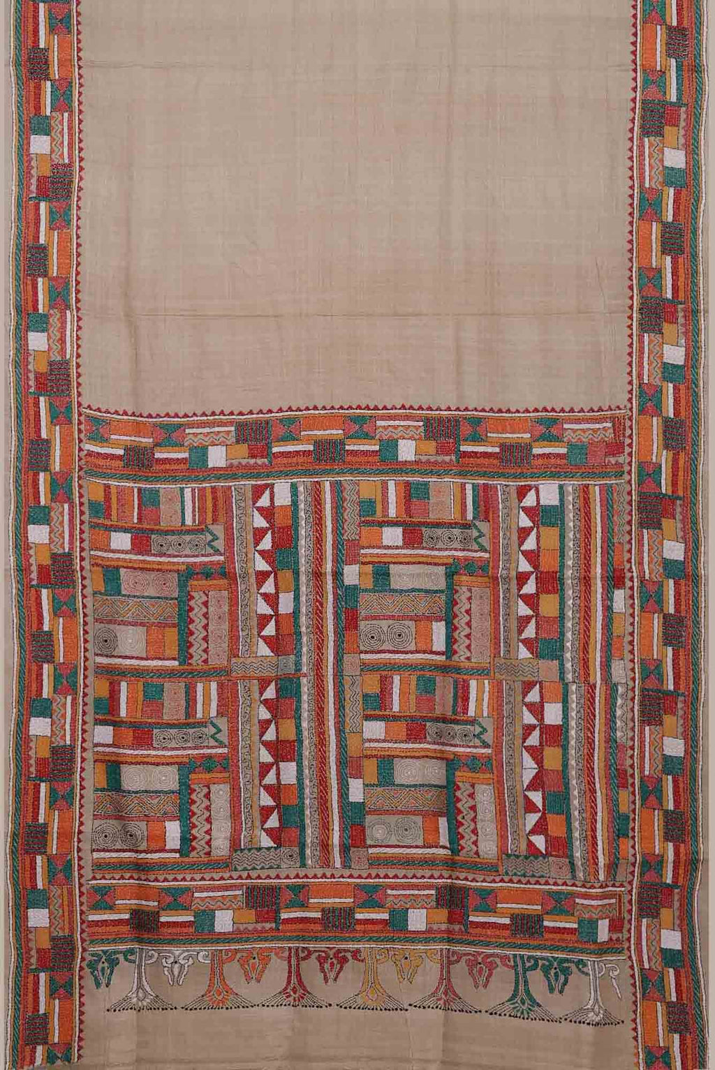 Beige Bhagalpuri Tussar Silk Saree