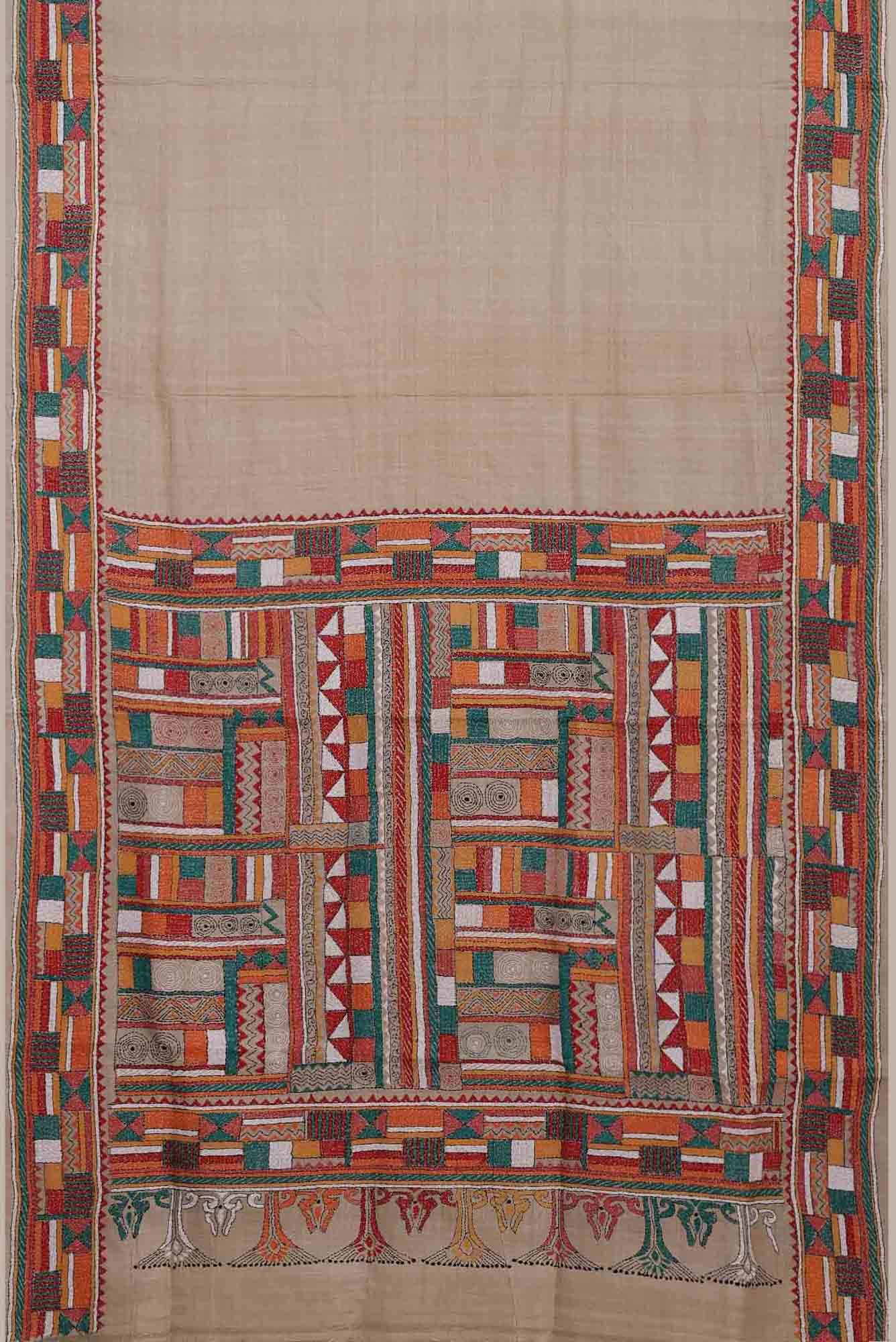 Beige Bhagalpuri Tussar Silk Saree