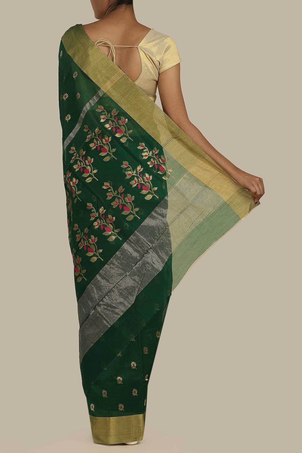 Green Chanderi Silk Cotton Saree
