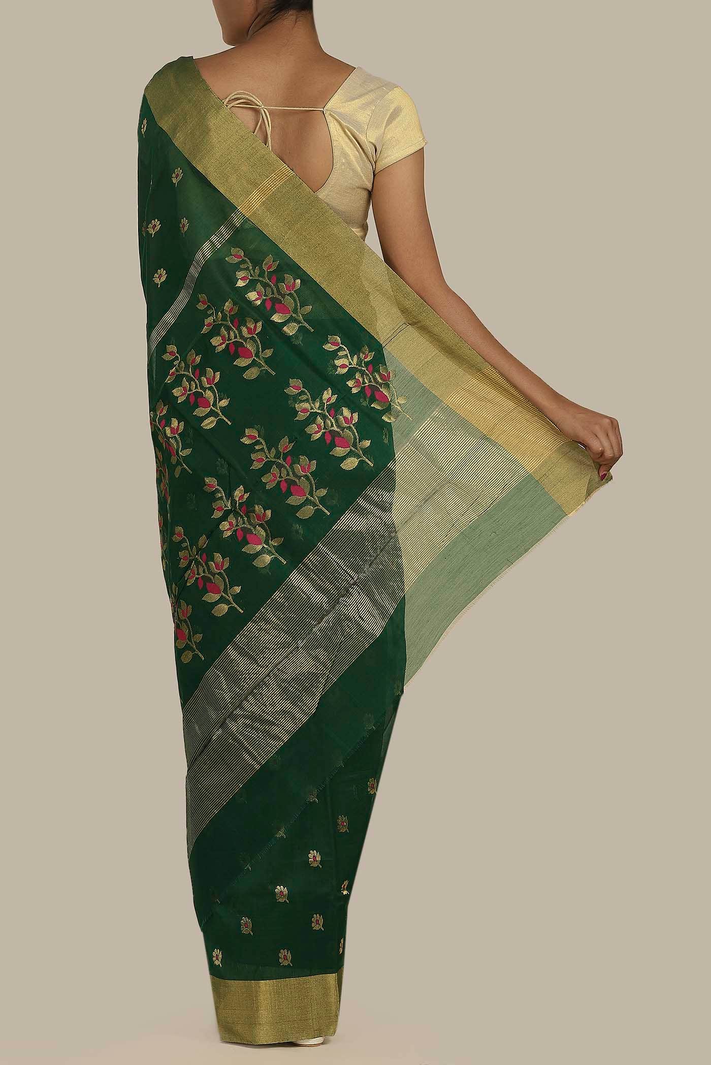 Green Chanderi Silk Cotton Saree