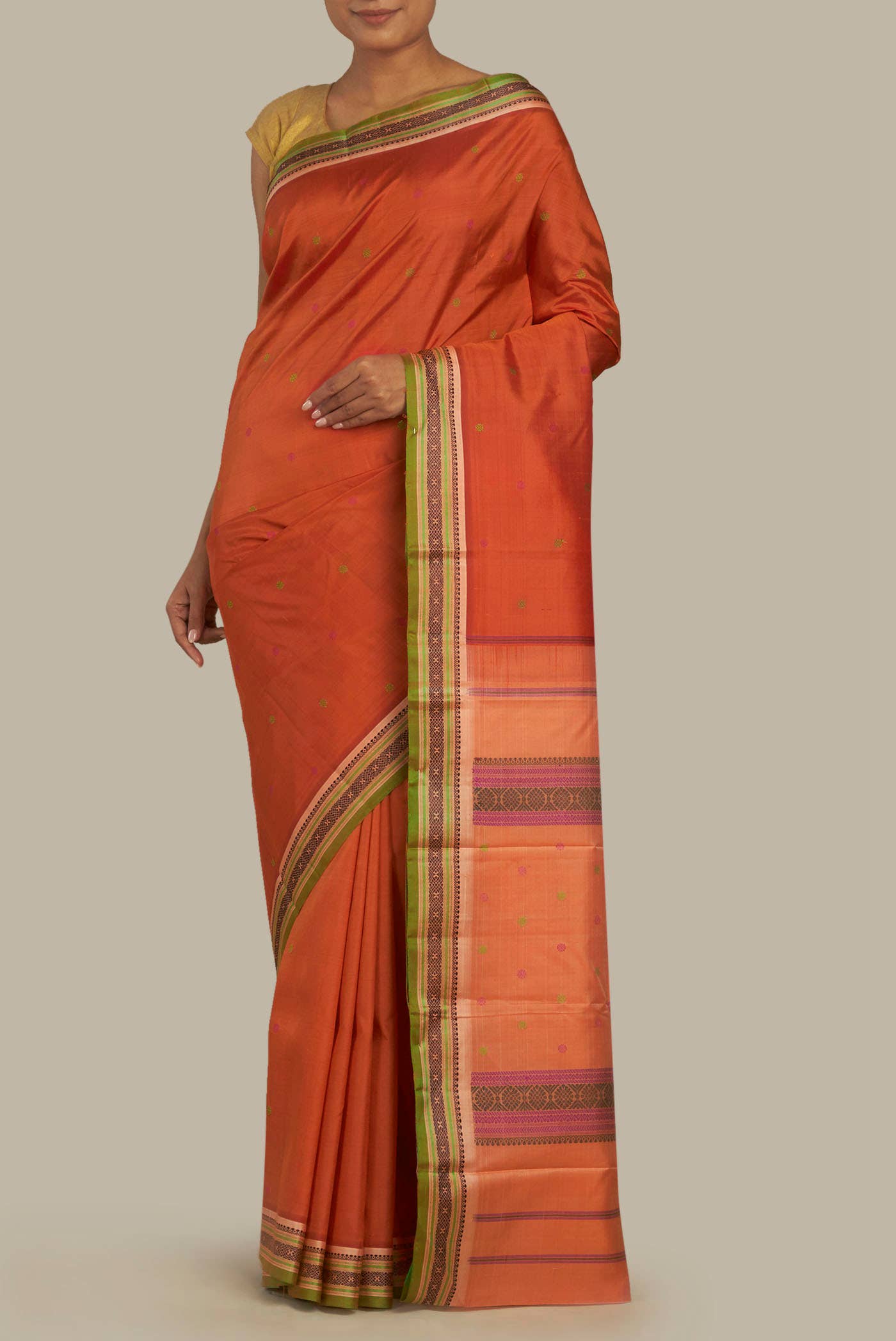 Rust Tussar Silk Saree