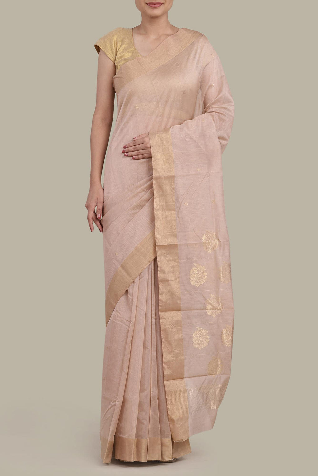 Beige Chanderi Silk Cotton Saree