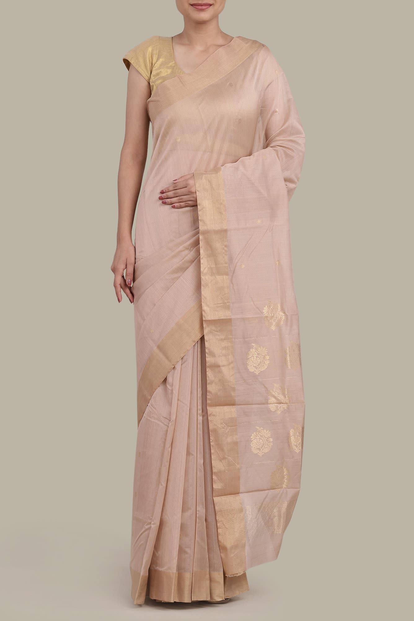 Beige Chanderi Silk Cotton Saree