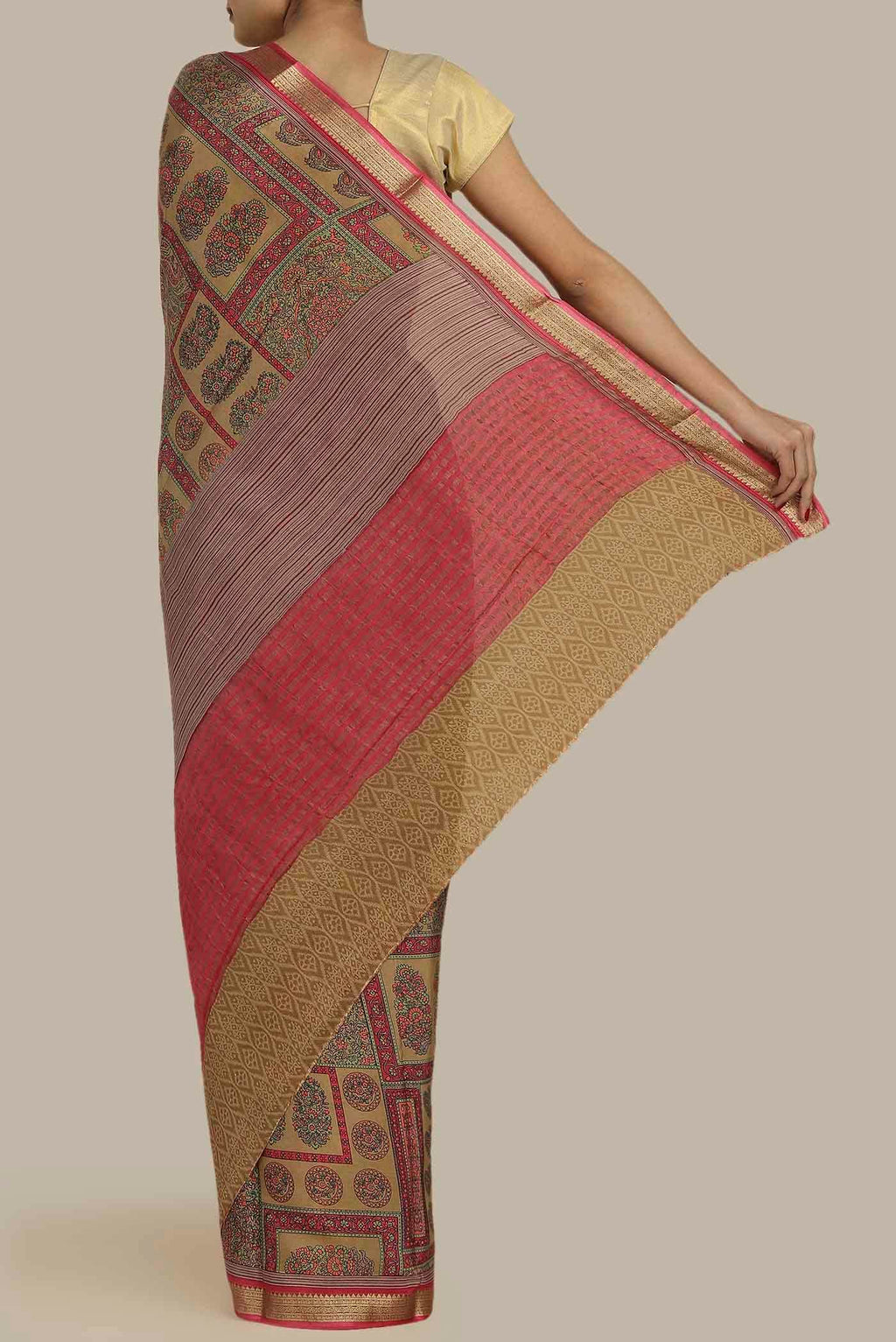 Beige Mysore Crepe Saree
