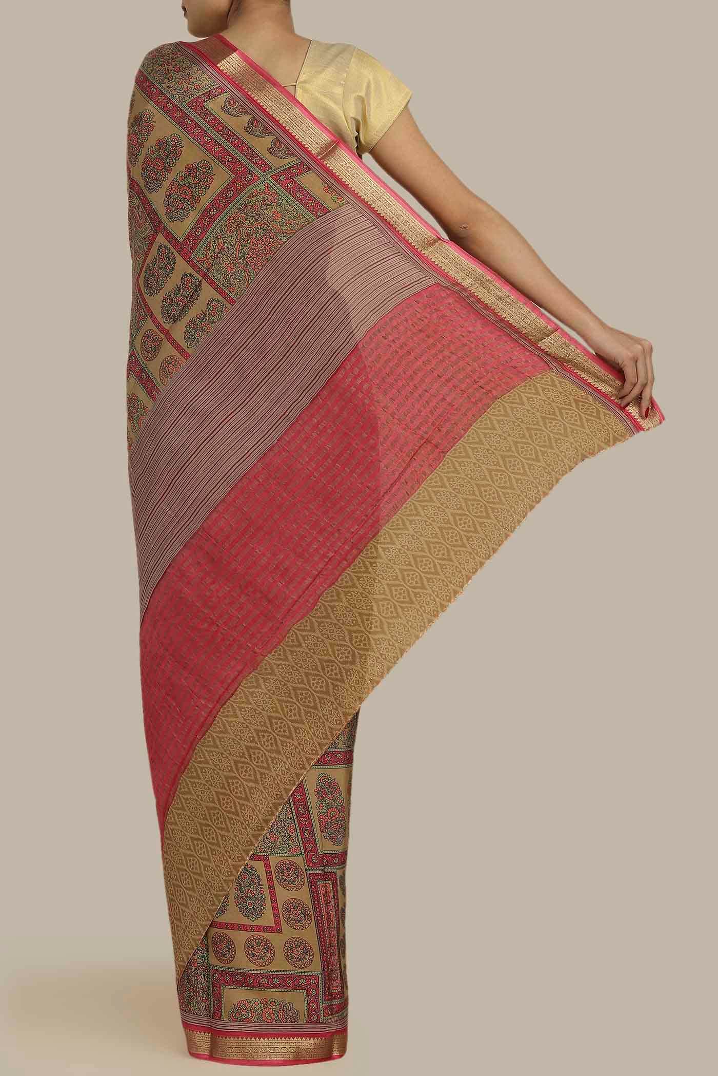 Beige Mysore Crepe Saree
