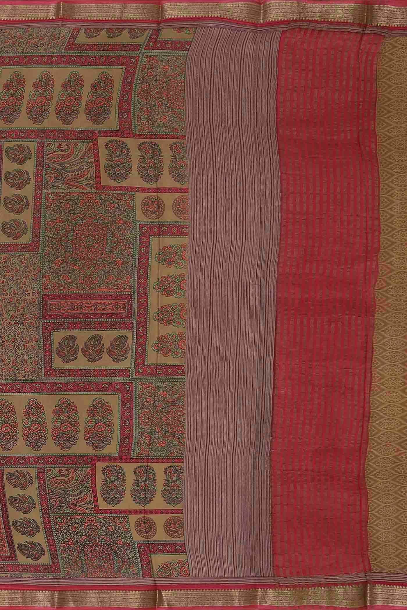 Beige Mysore Crepe Saree