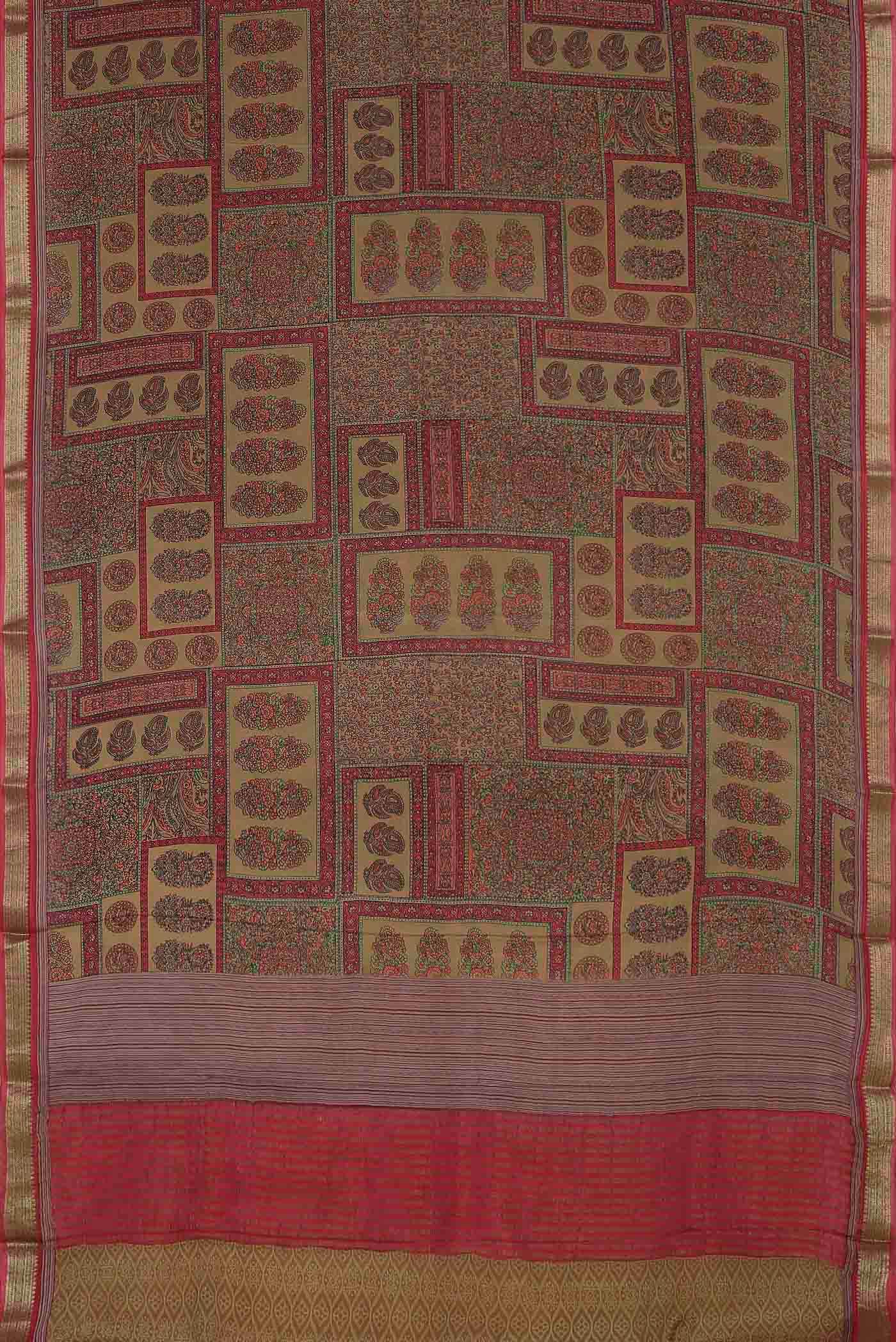 Beige Mysore Crepe Saree