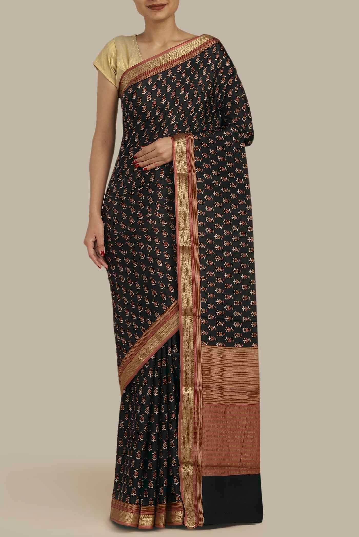 Black Mysore Crepe Saree
