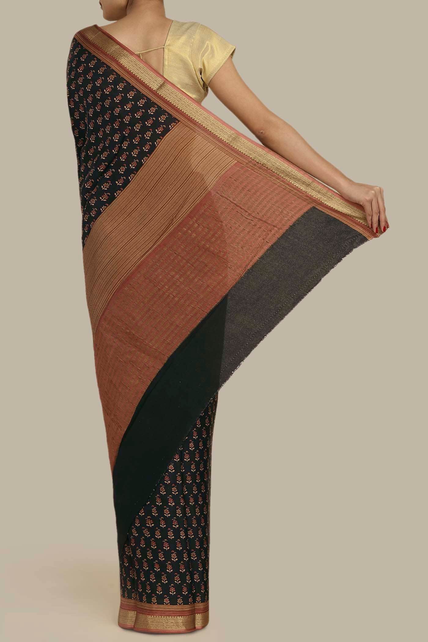 Black Mysore Crepe Saree