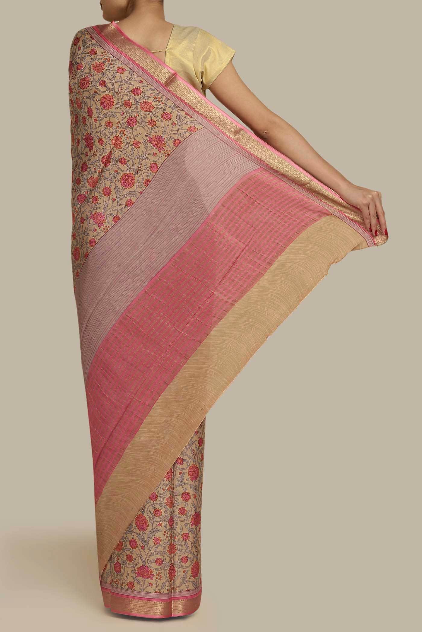 Beige Mysore Crepe Saree