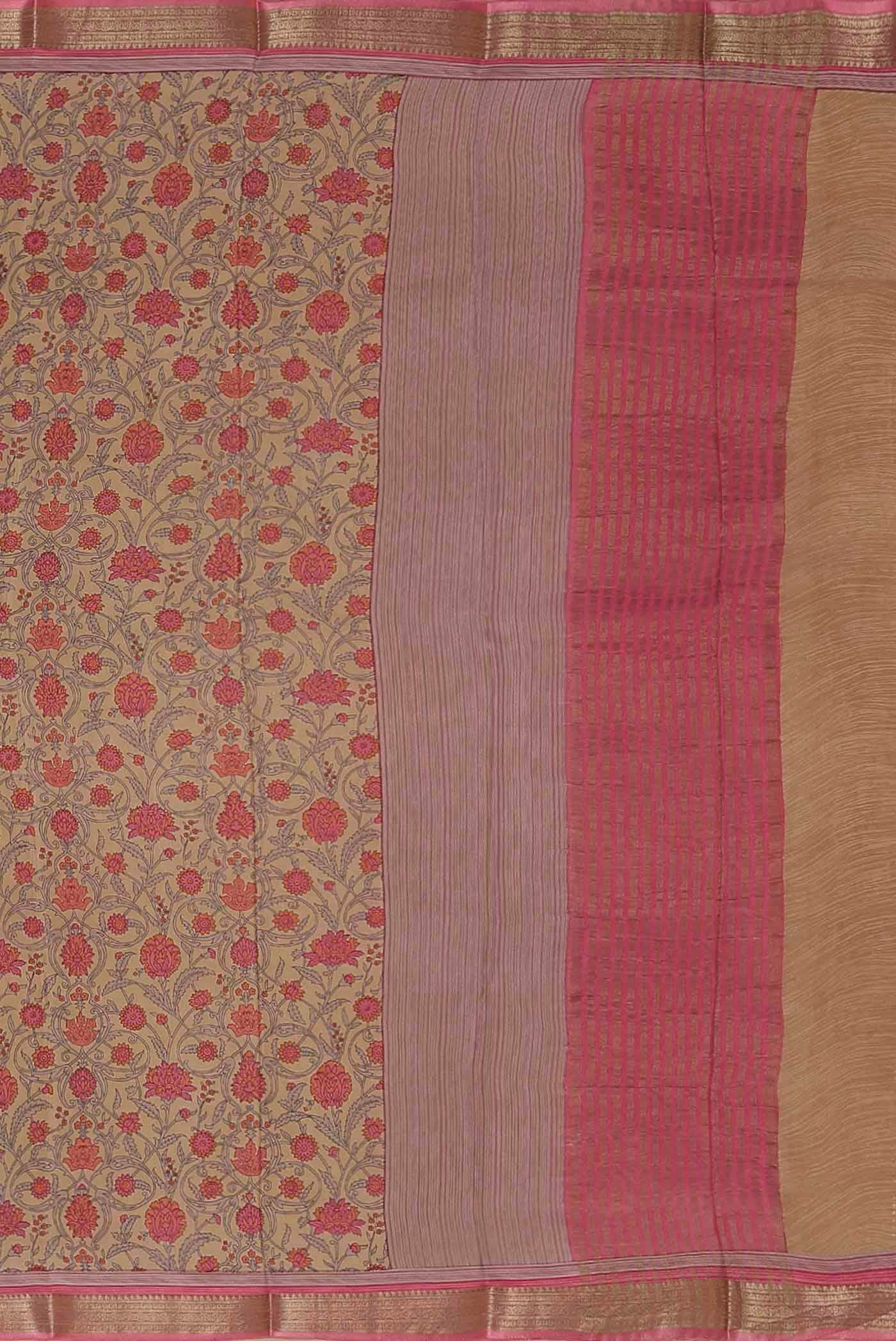 Beige Mysore Crepe Saree