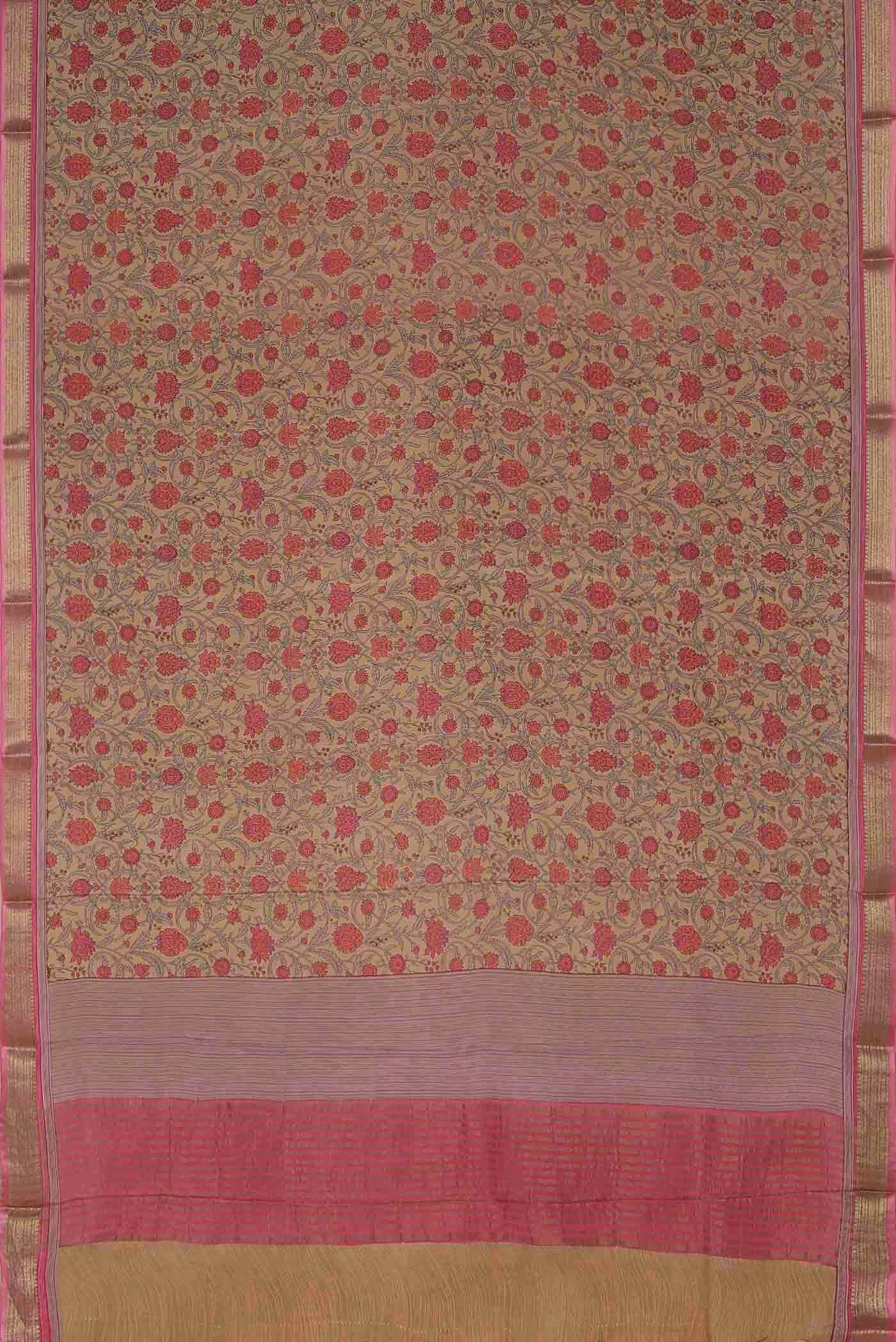 Beige Mysore Crepe Saree