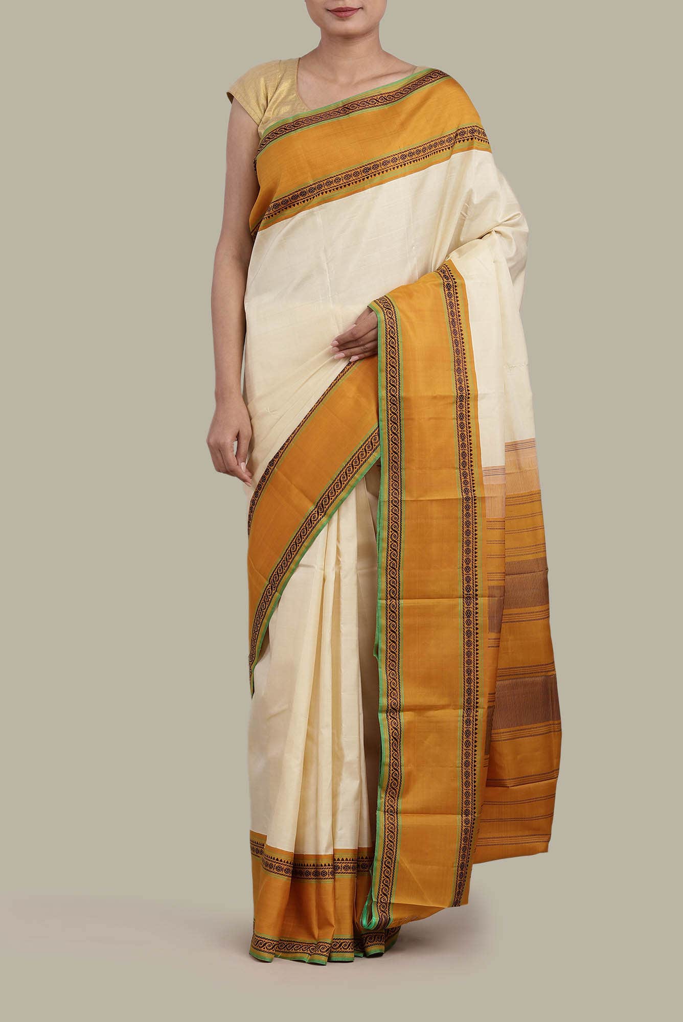 Cream Kanchipuram Silk Saree