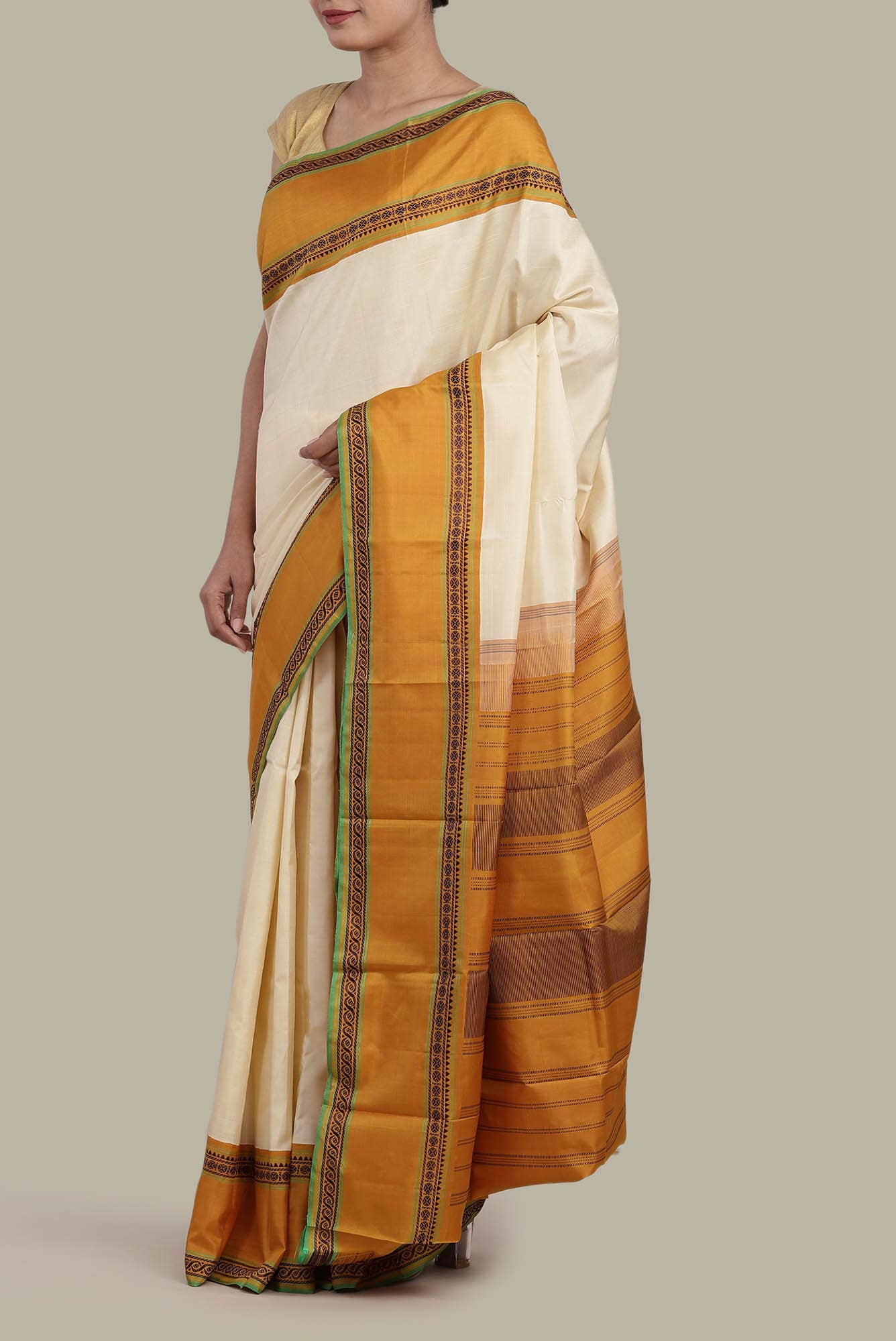 Cream Kanchipuram Silk Saree