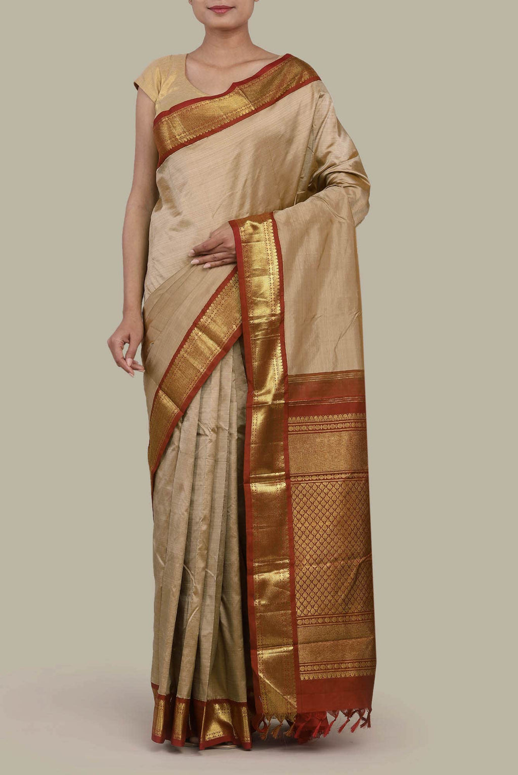 Beige Kanchipuram Silk Saree