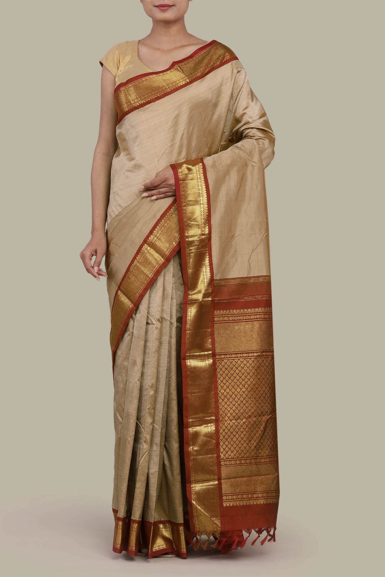Beige Kanchipuram Silk Saree