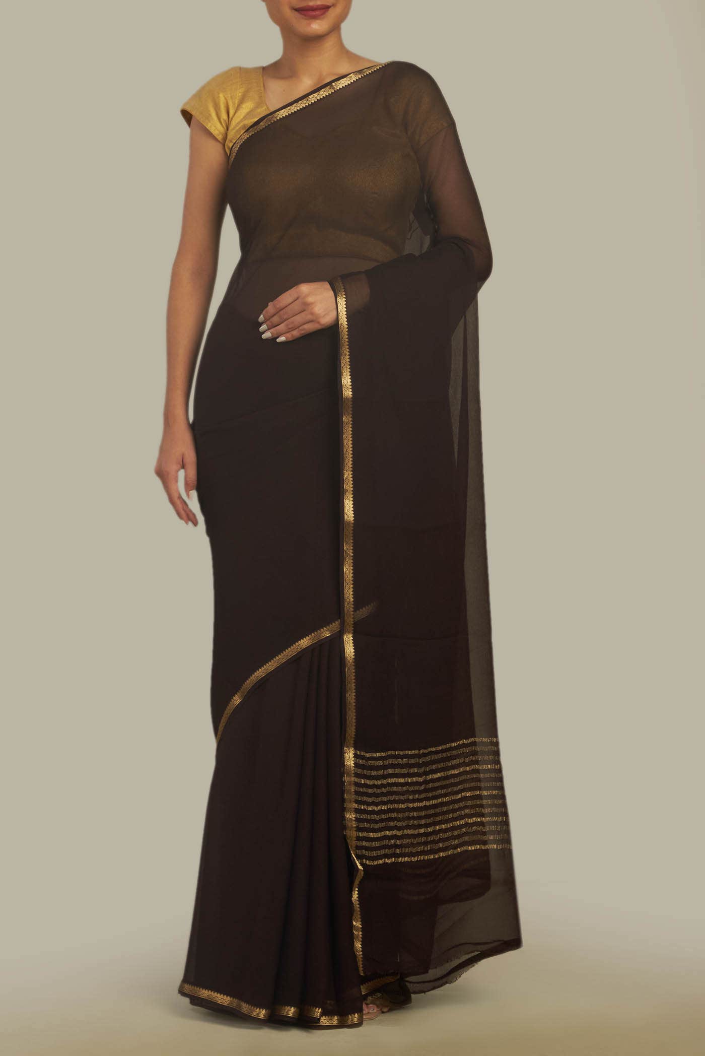 Black Mysore Chiffon Saree