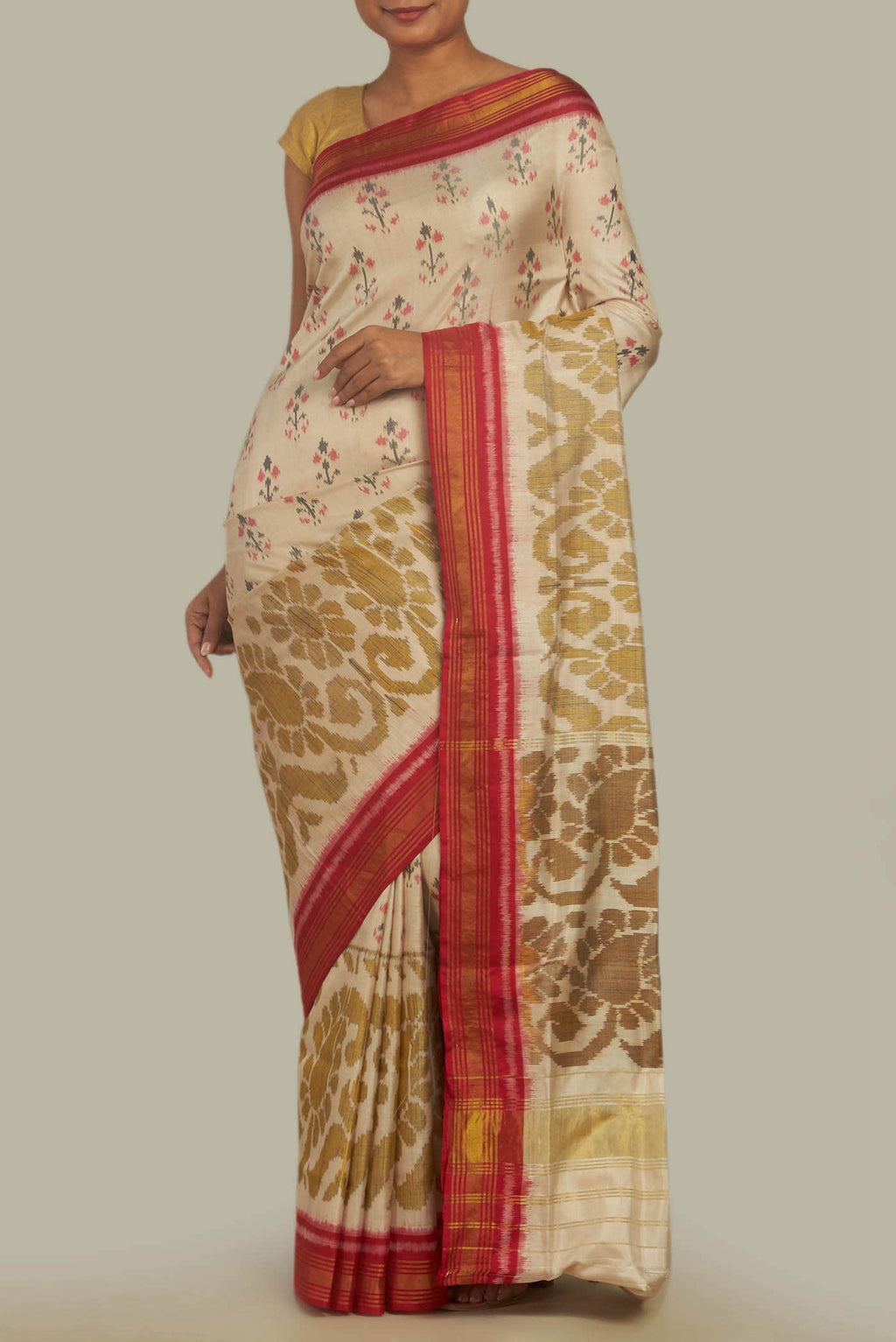 Cream Rajkot Patola Silk Saree