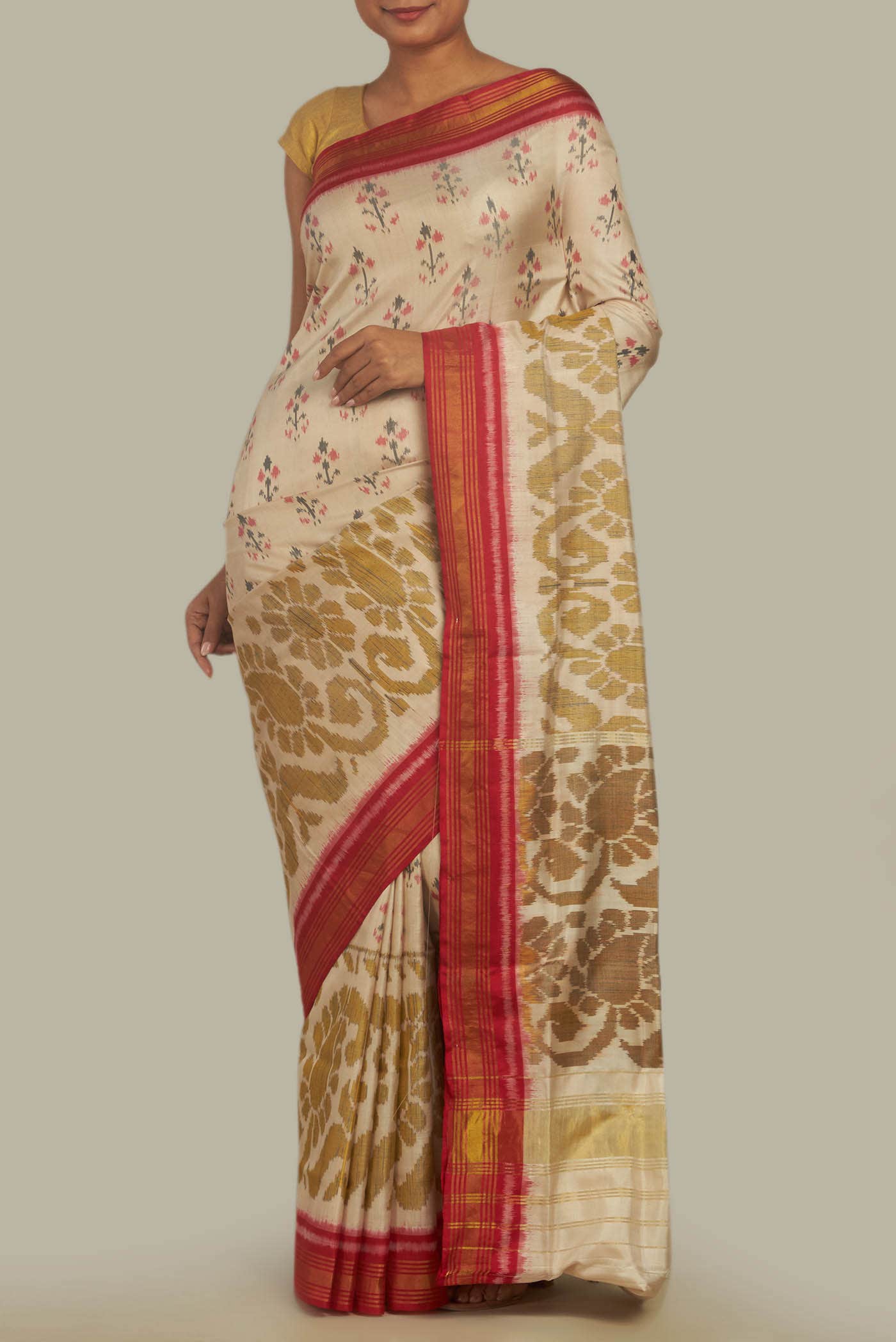 Cream Rajkot Patola Silk Saree