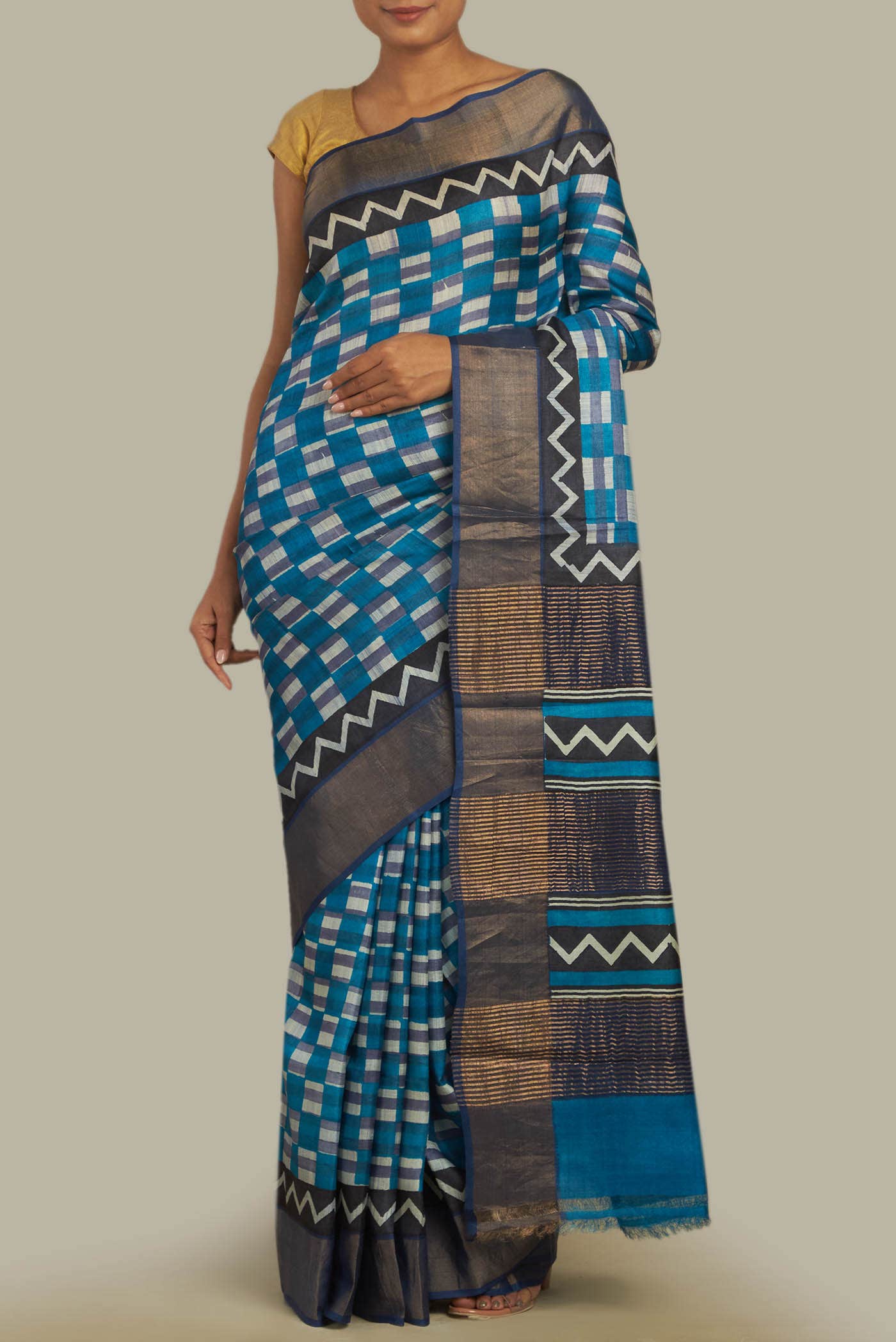 Blue Bhagalpuri Tussar Silk Saree