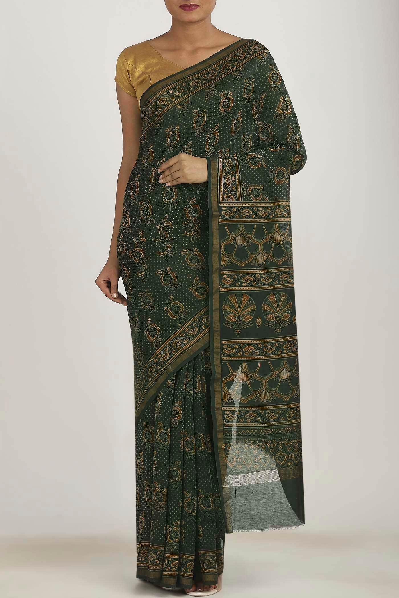 Green Chanderi Silk Cotton Saree